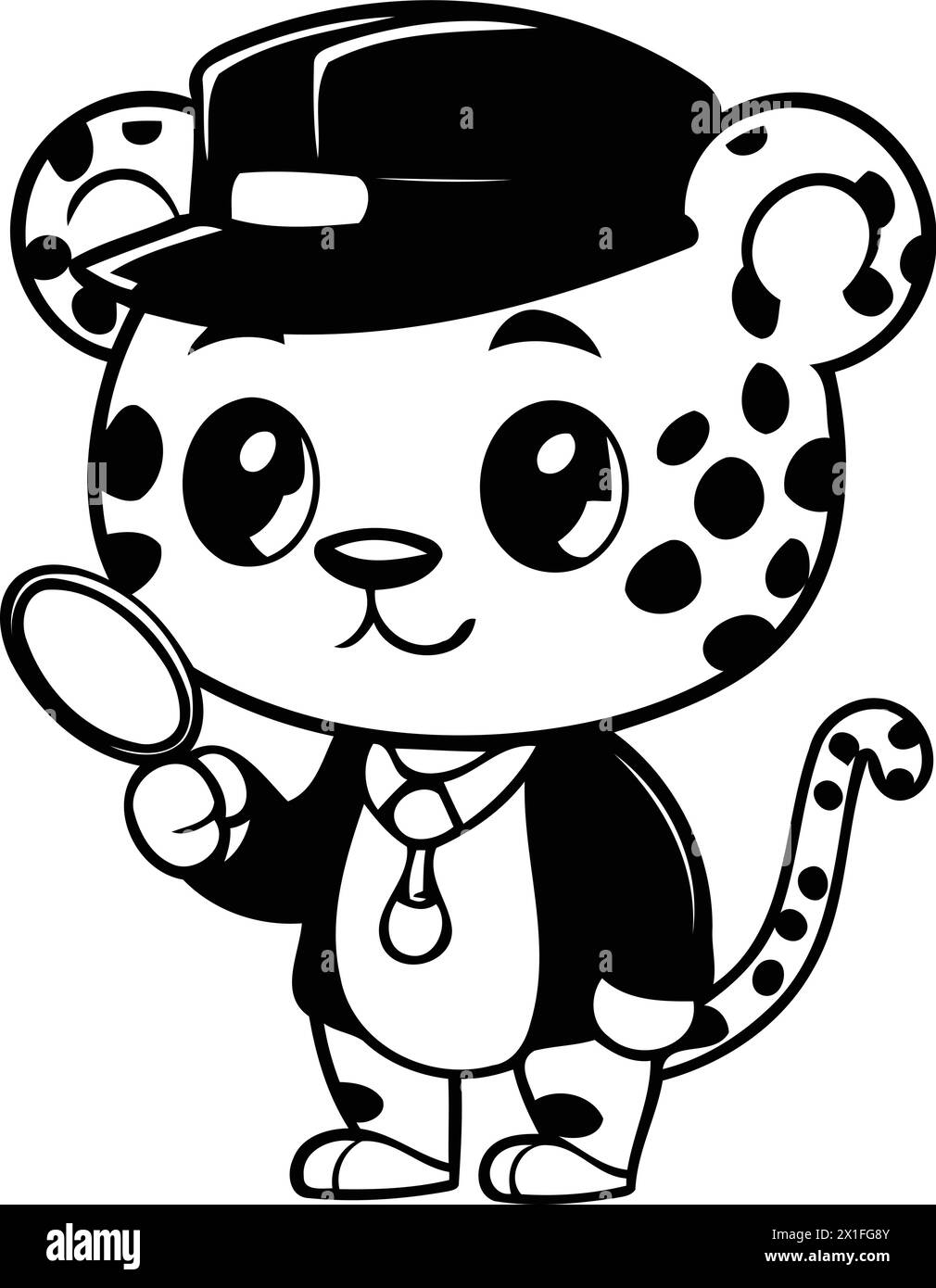 Cheetah detective with magnifying glass cartoon character. Vector