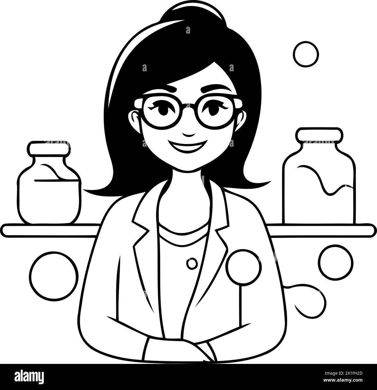 Vector illustration of female doctor in medical gown and glasses