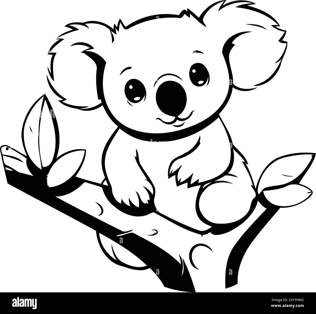 Cute koala sitting on a tree branch. Vector illustration. Stock Vector