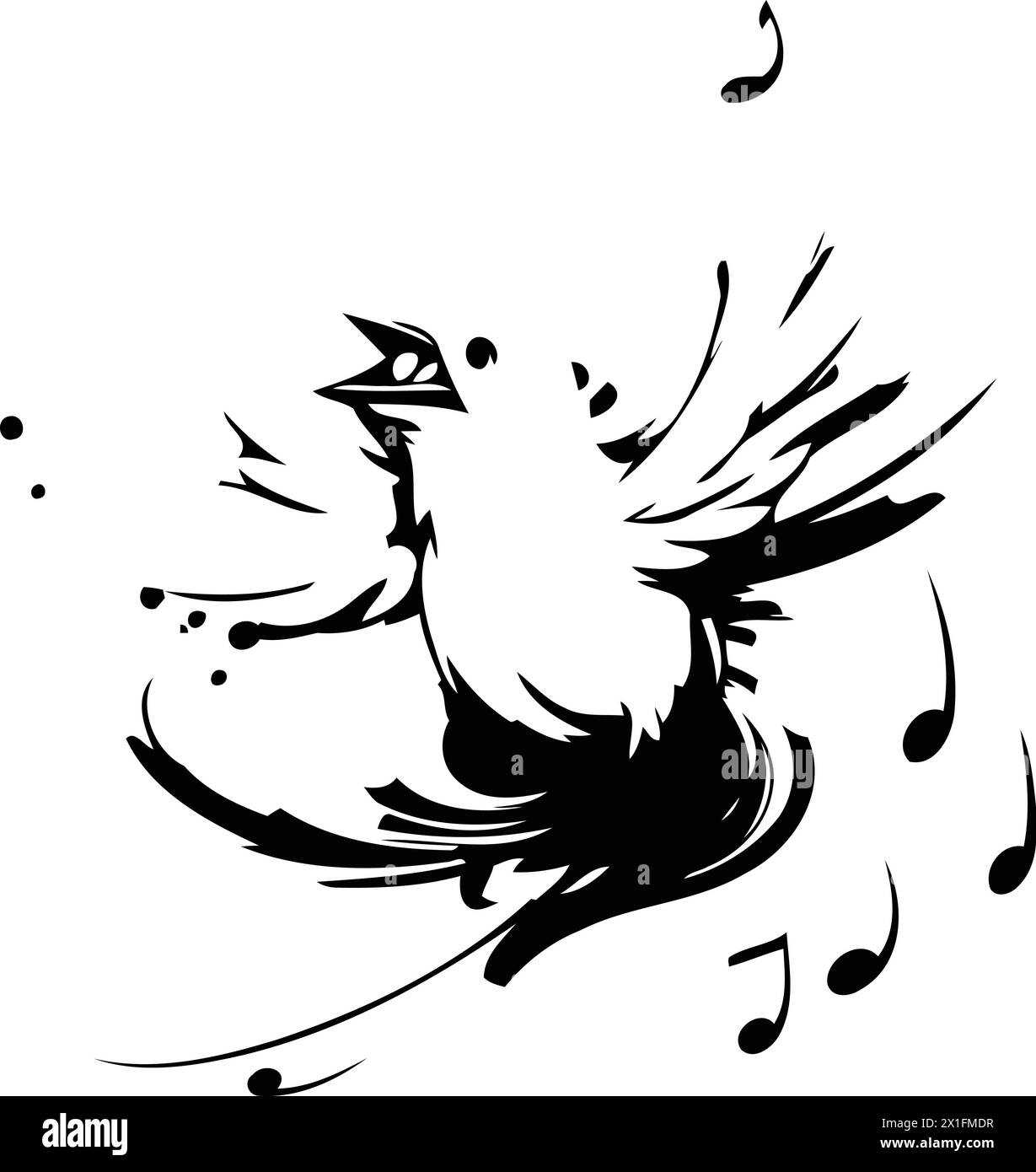 Colorful bird with musical notes in its beak. Vector illustration Stock