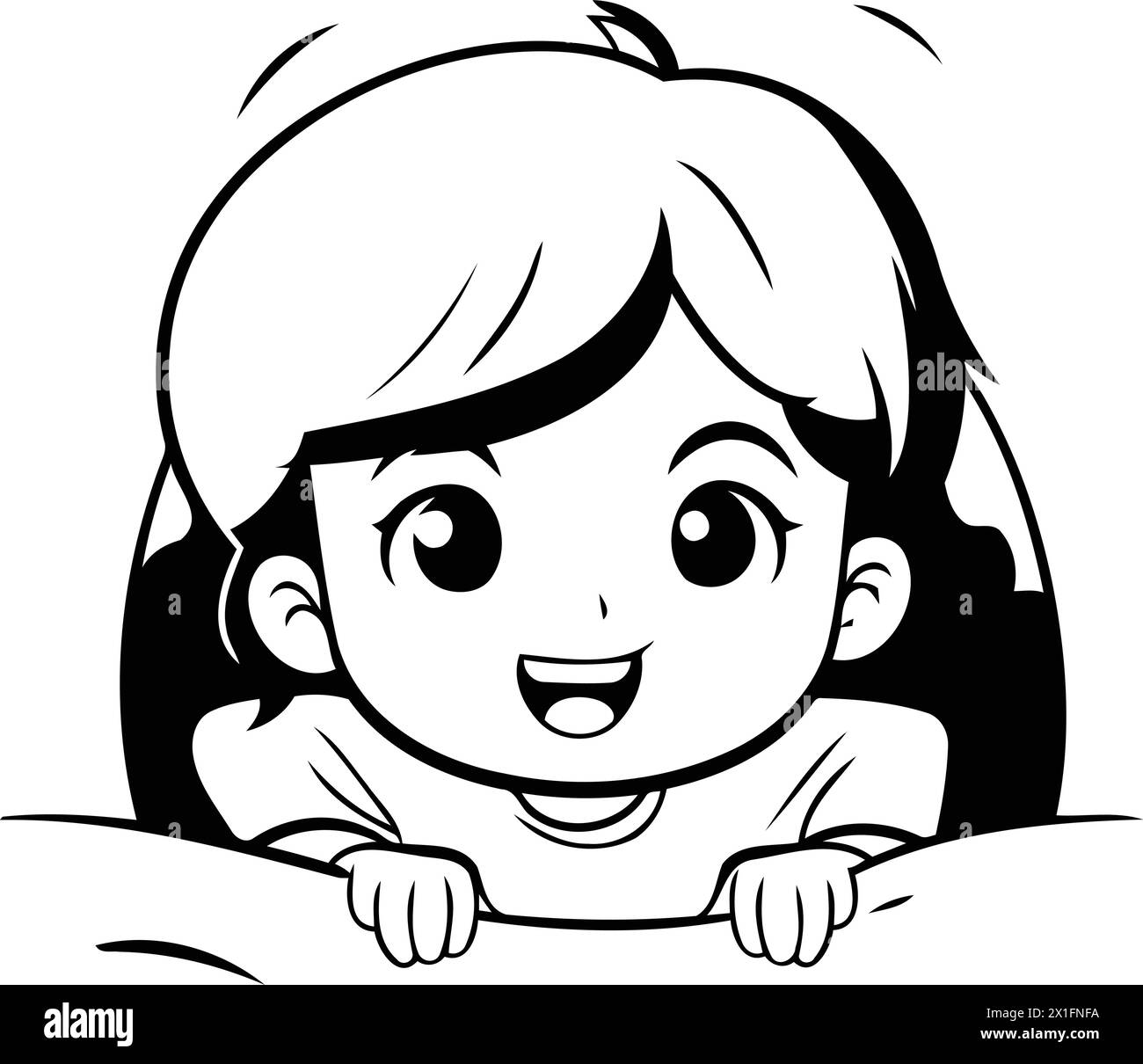 Cute little girl peeking out from behind the wall. Vector illustration. Stock Vector