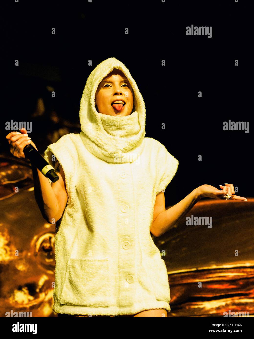 Milan, Italy. 16th Apr, 2024. Yolandi Visser of South African alternative hip hop band Die Antwoord performs live at Alcatraz in Milan. Credit: SOPA Images Limited/Alamy Live News Stock Photo