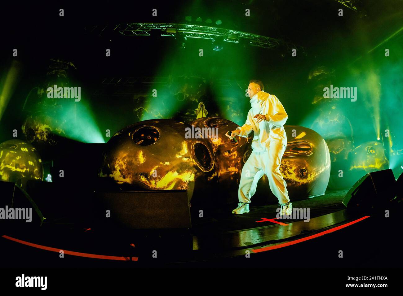 Milan, Italy. 16th Apr, 2024. Watkin Tudor Jones aka Ninja of South African alternative hip hop band Die Antwoord performs live at Alcatraz in Milan. Credit: SOPA Images Limited/Alamy Live News Stock Photo