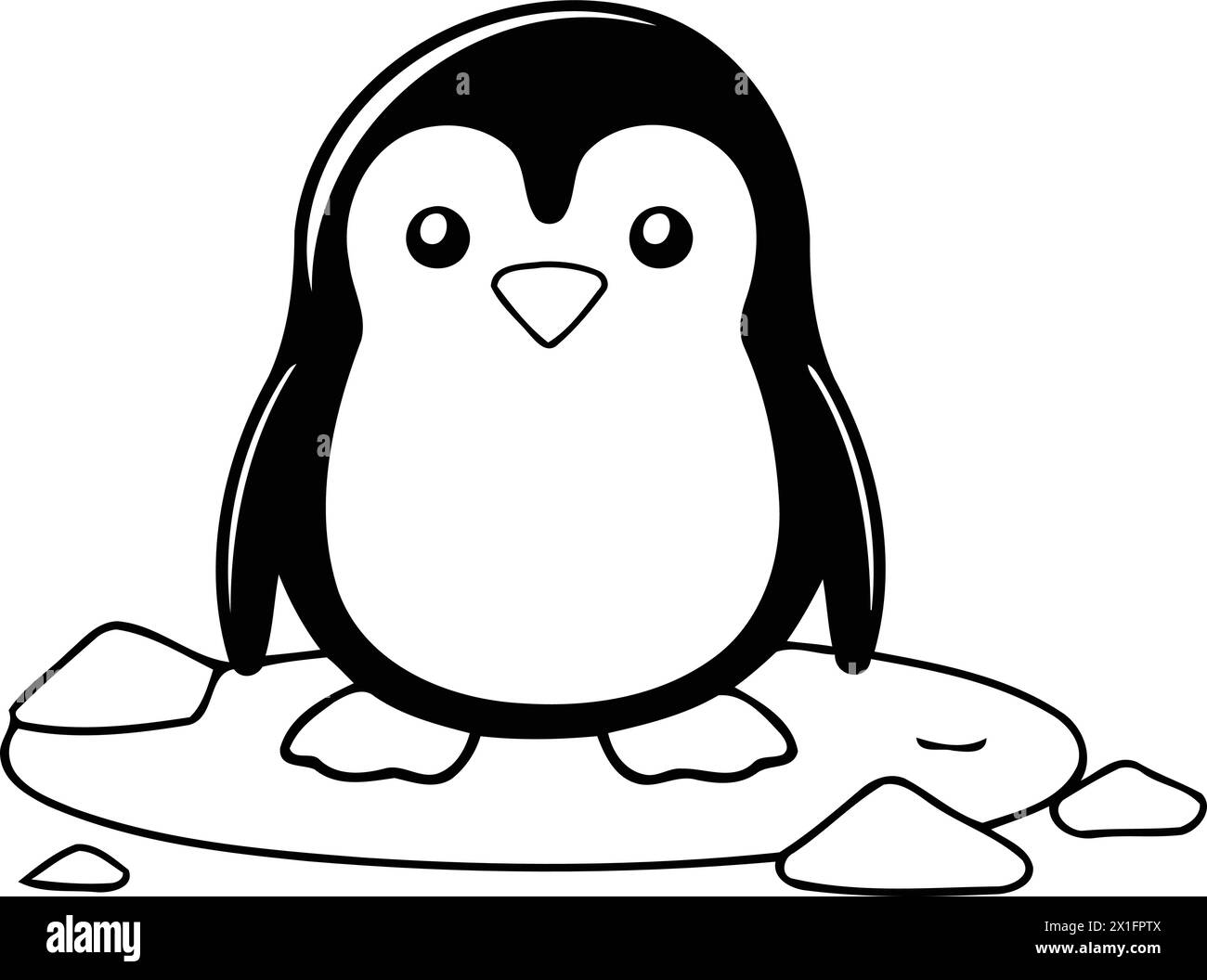 Cute penguin sitting on an ice floe. Vector illustration Stock Vector
