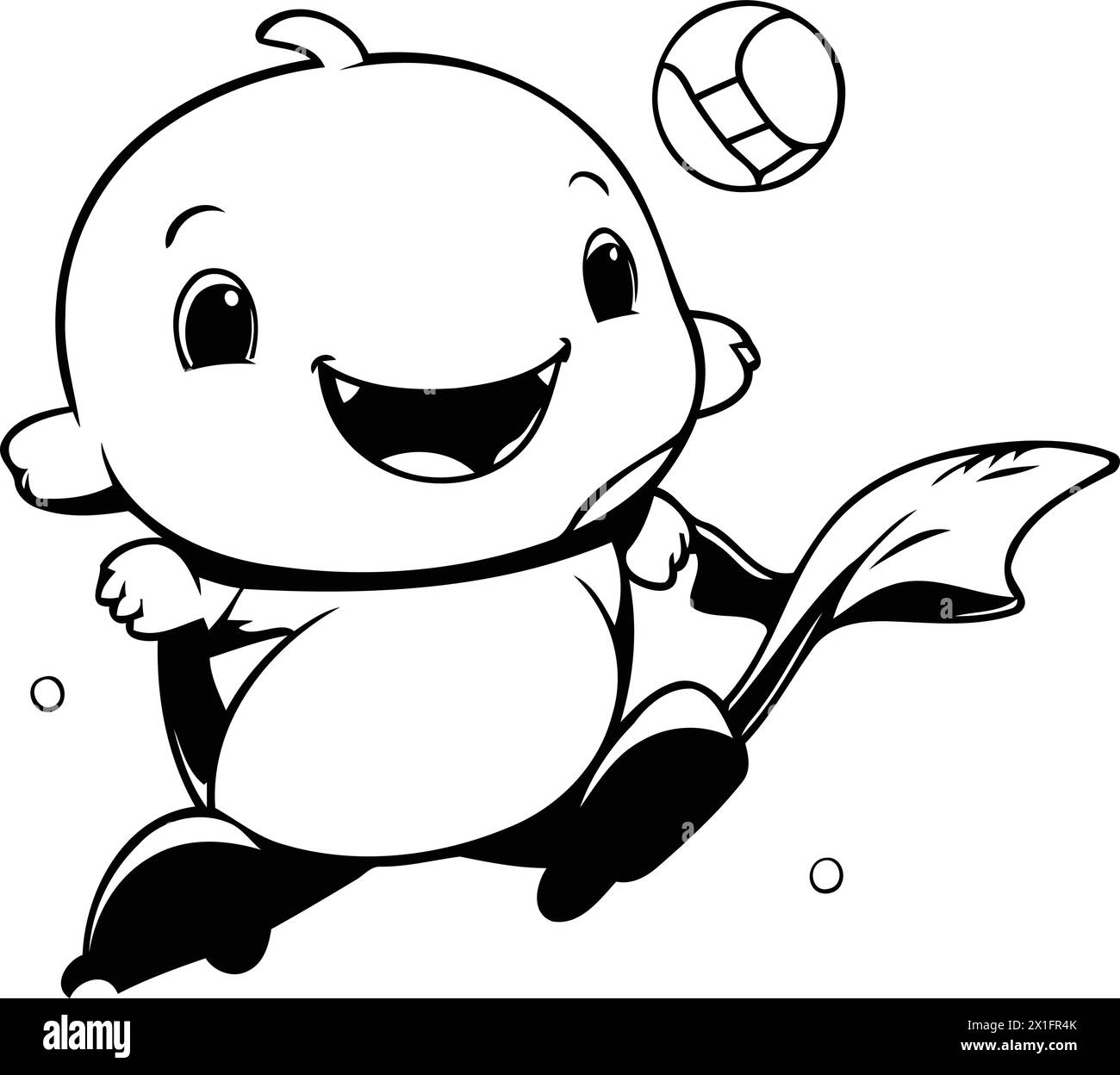 Cute Cartoon Polar Bear Playing Volleyball. Vector illustration Stock