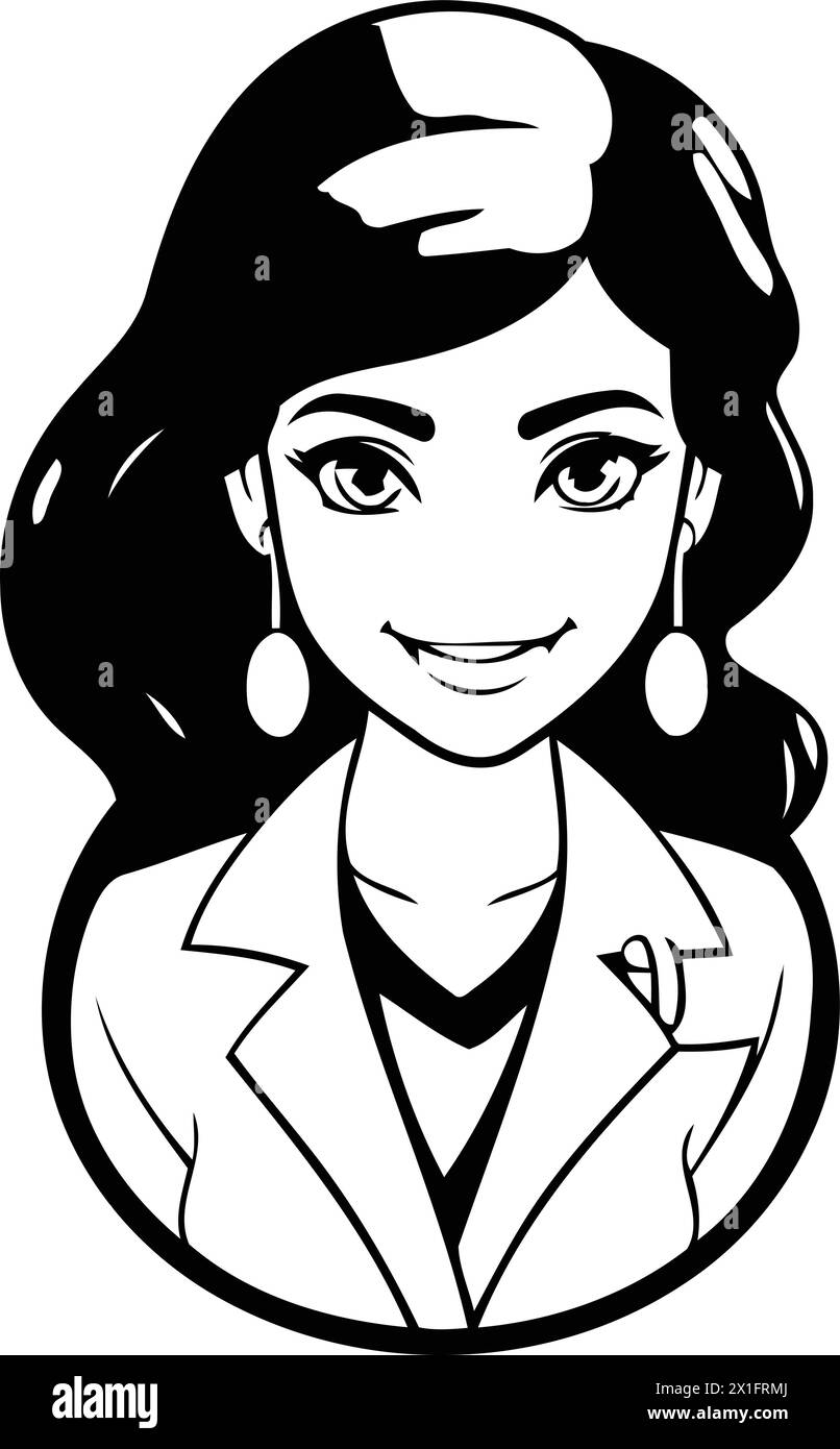 Smiling female doctor in medical gown with stethoscope. Vector