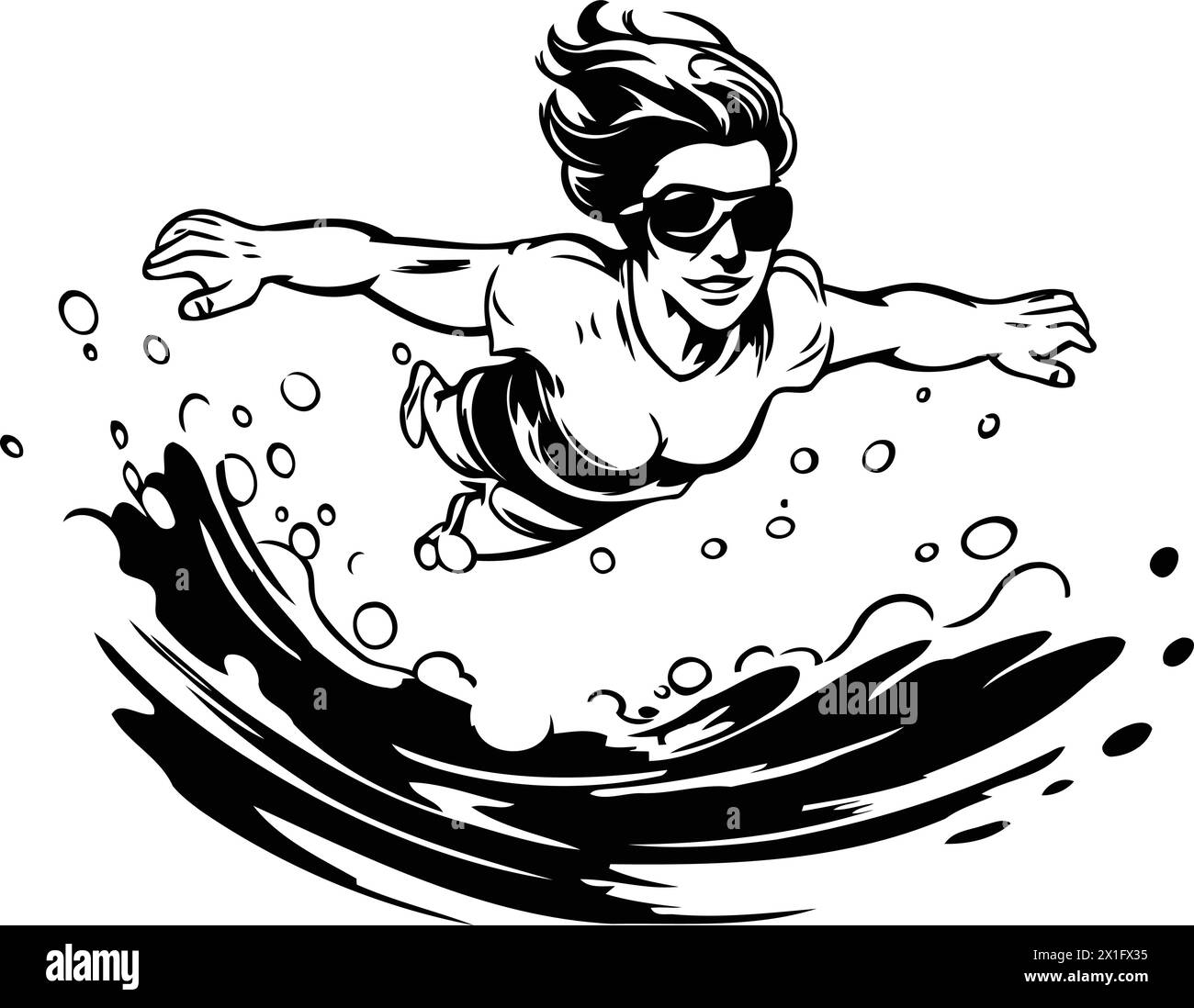 Surfer jumping into the water. Vector illustration isolated on white background. Stock Vector