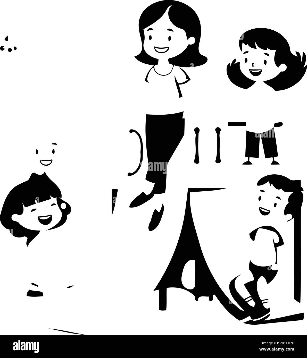 Children Playing In Park Illustration Black And White Stock Photos children-playing-in-park-illustration-black-and-white-stock-photos