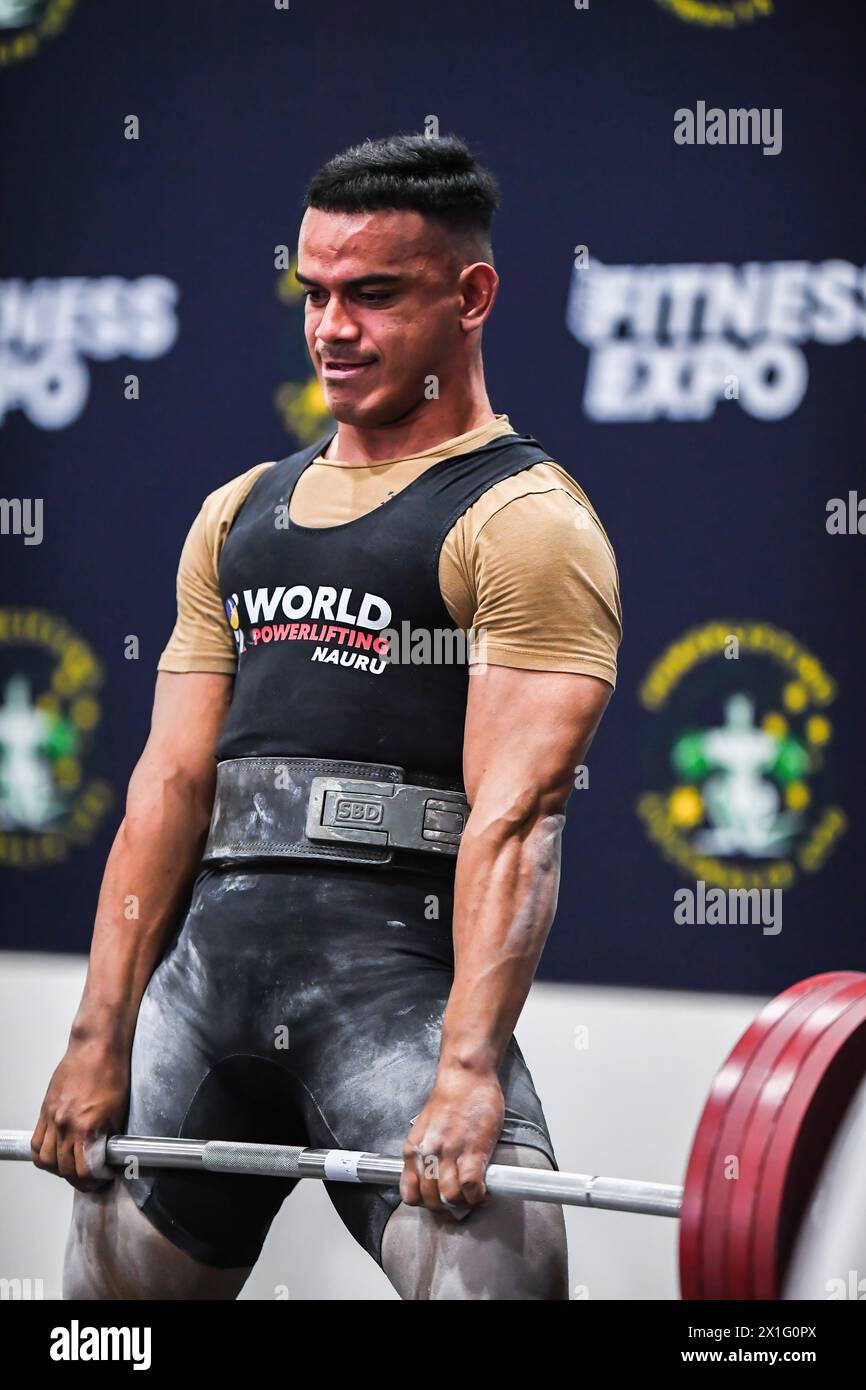 Melbourne, Australia. 13th Apr, 2024. Junior powerlifter Wise Temaki