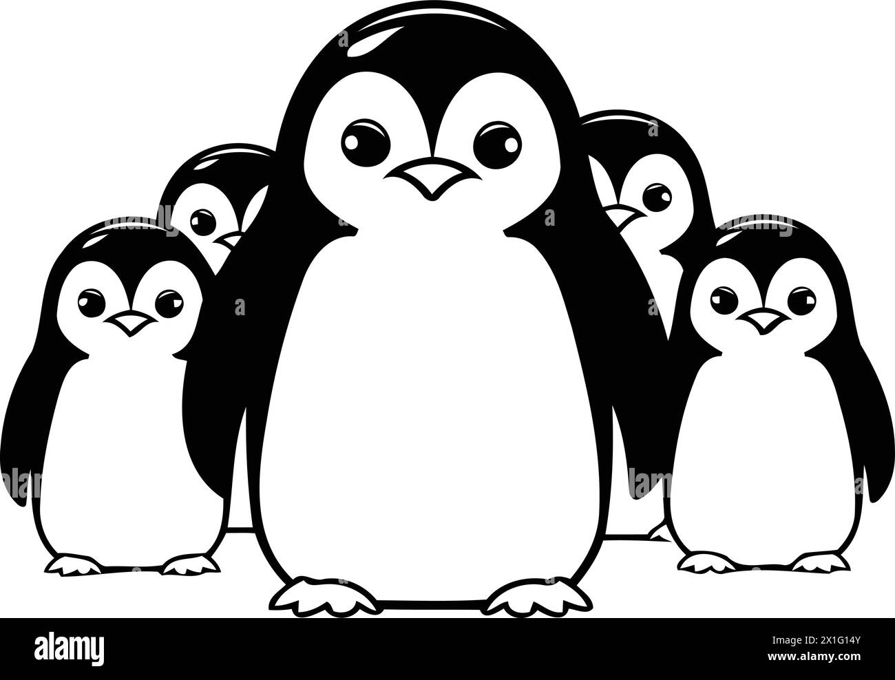 Penguin family. Cute cartoon character. Vector illustration Stock