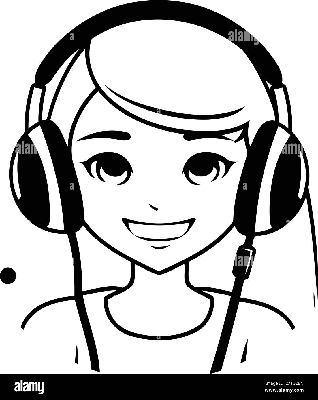 Young woman with headphones. Headphones for listening to music. Vector illustration. Stock Vector