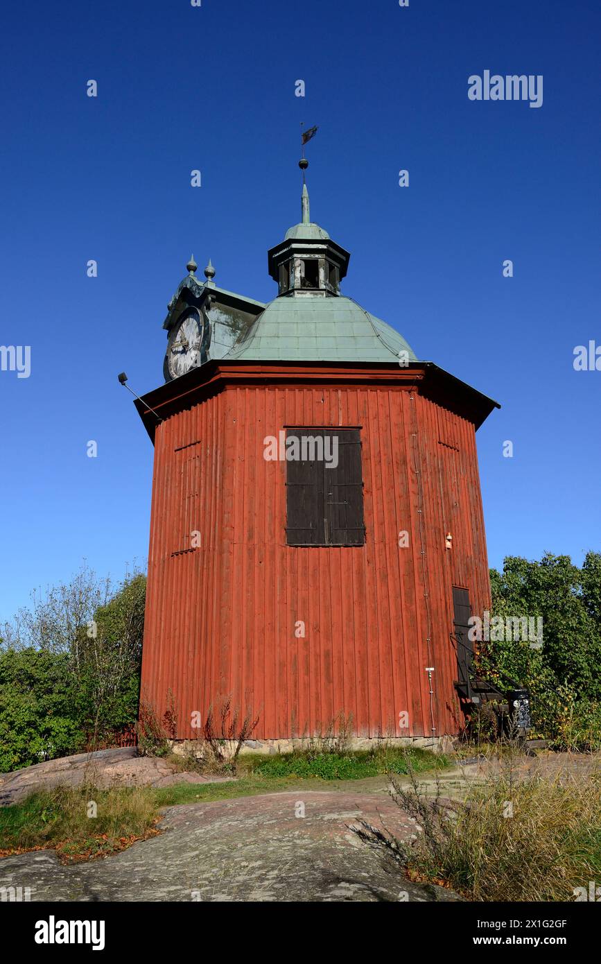 Östra klockstapeln, Nyköping. The old eastern clock tower in Nyköping, Sweden, was set on fire on the second of June 2017 Stock Photo
