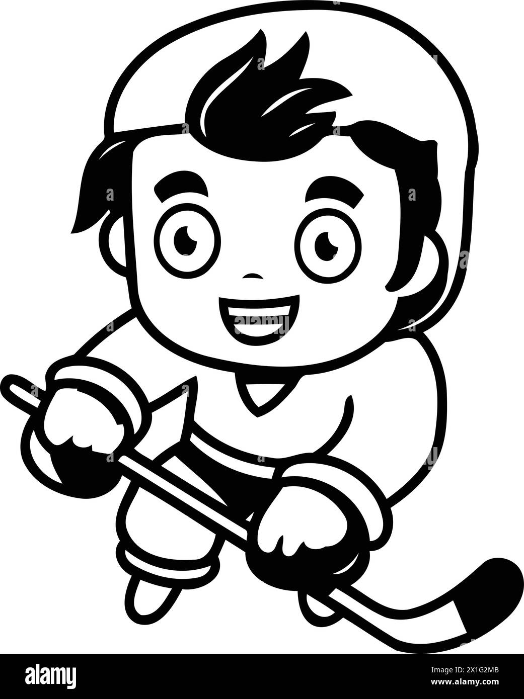 Cute boy playing ice hockey. Vector illustration. Cartoon style Stock