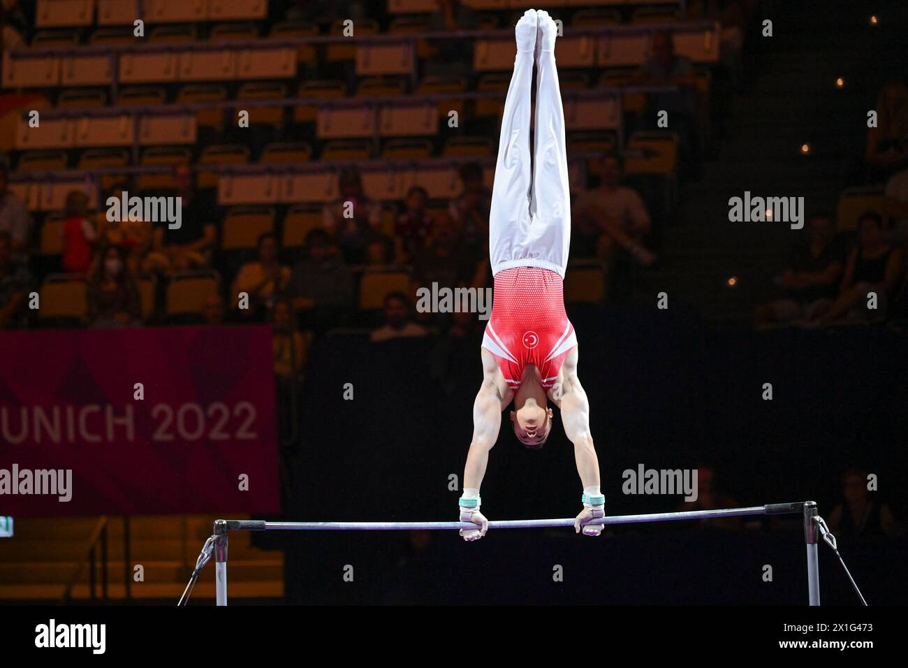 Ahmet Onder (Turkey). European Championships Munich 2022: Artistic Gymnastics, Men's Horizontal bar Finals Stock Photo