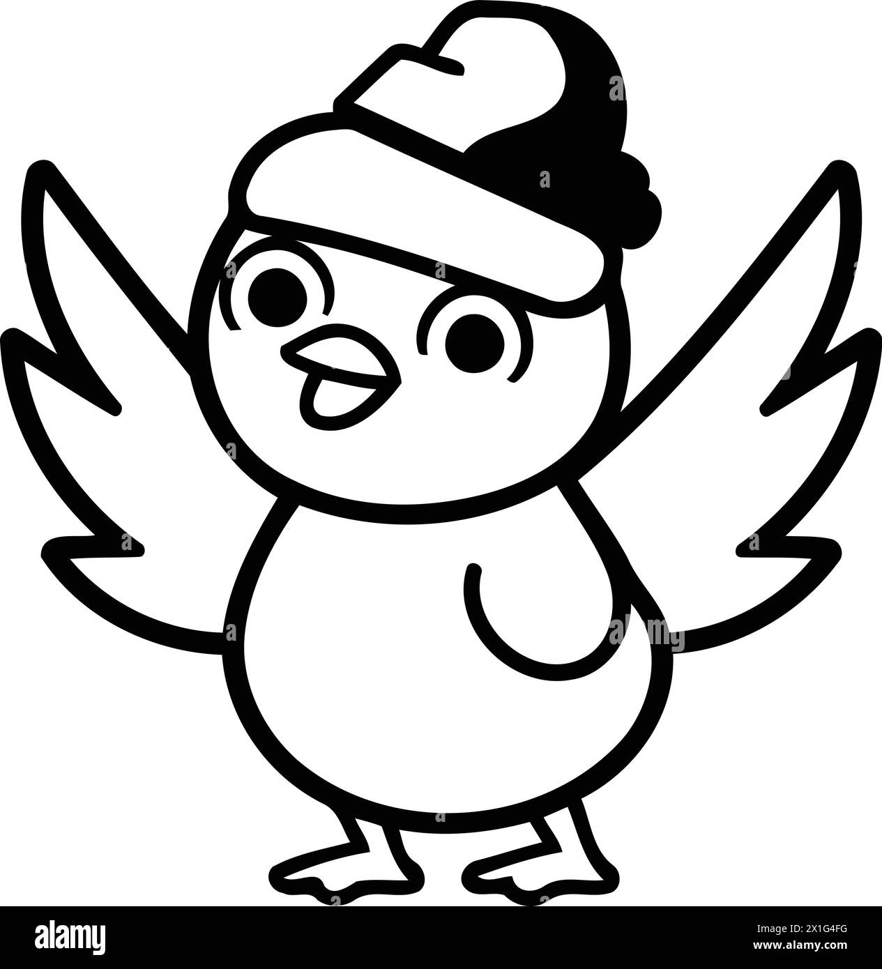 Cute little chicken in santa claus hat. Vector illustration. Stock Vector