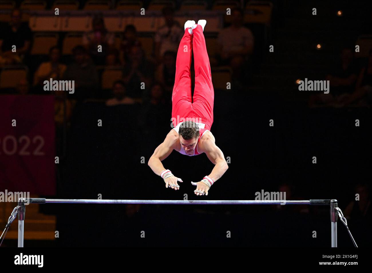 Noe Seifert (Switzerland). European Championships Munich 2022: Artistic Gymnastics, Men's Horizontal bar Finals Stock Photo
