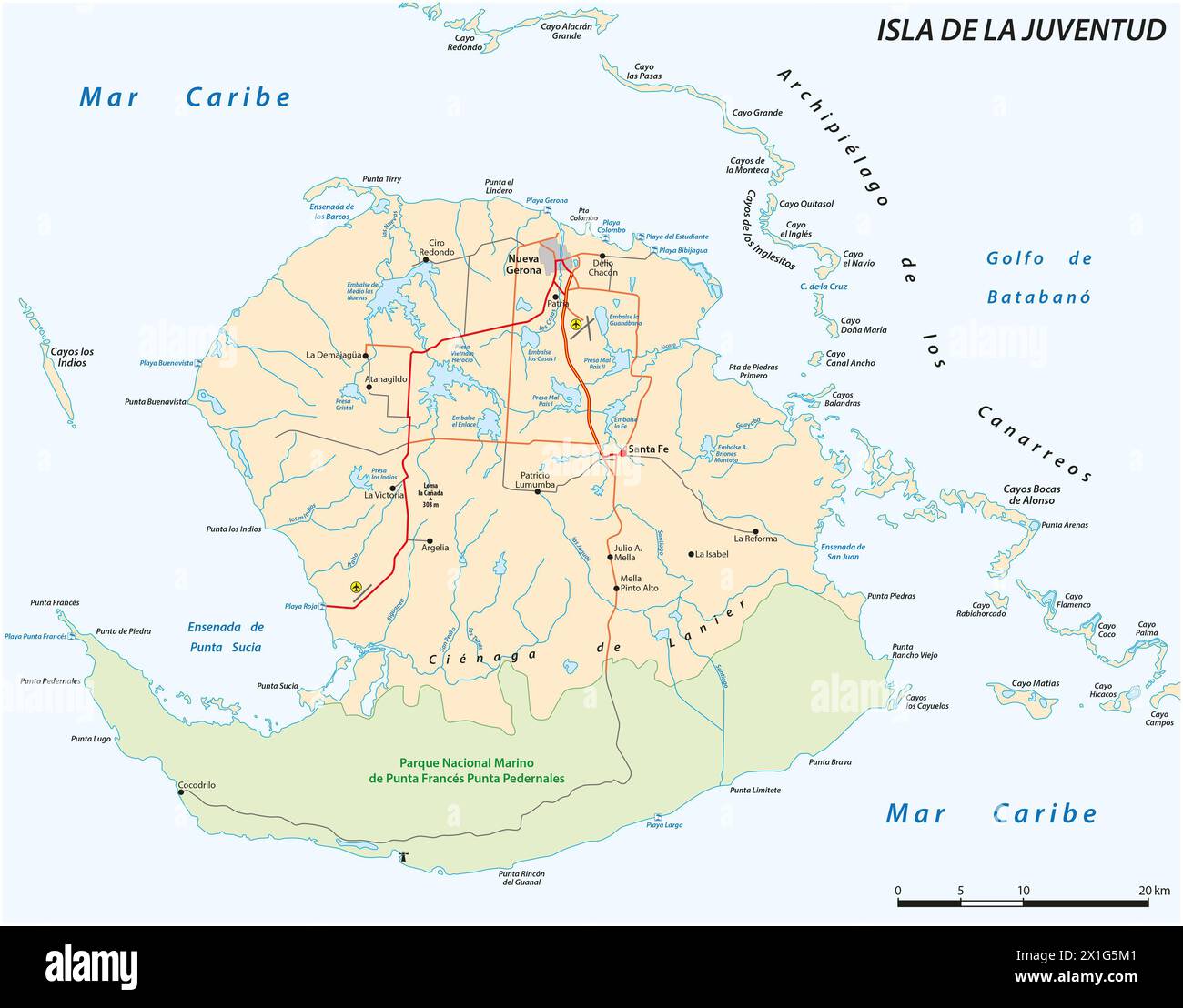 Vector map of Cuban Youth Island, Isla de la Juventud Stock Photo