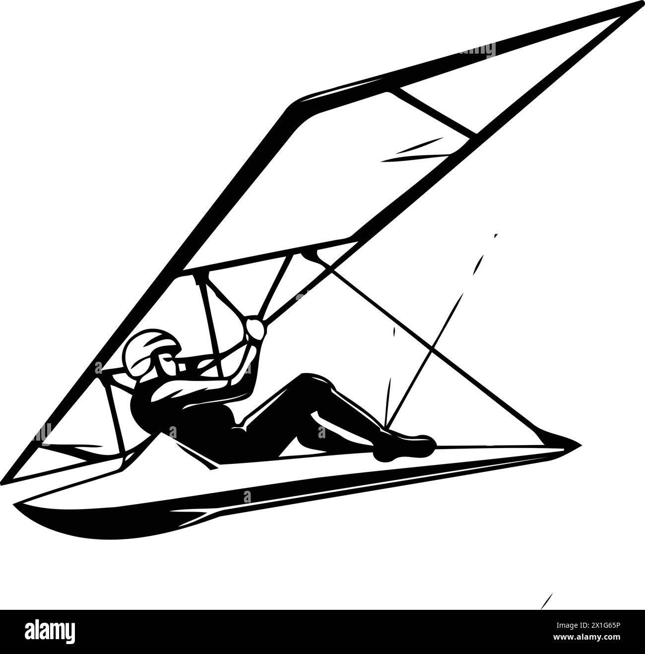 Hang glider. Extreme sport. Vector illustration in retro style Stock Vector