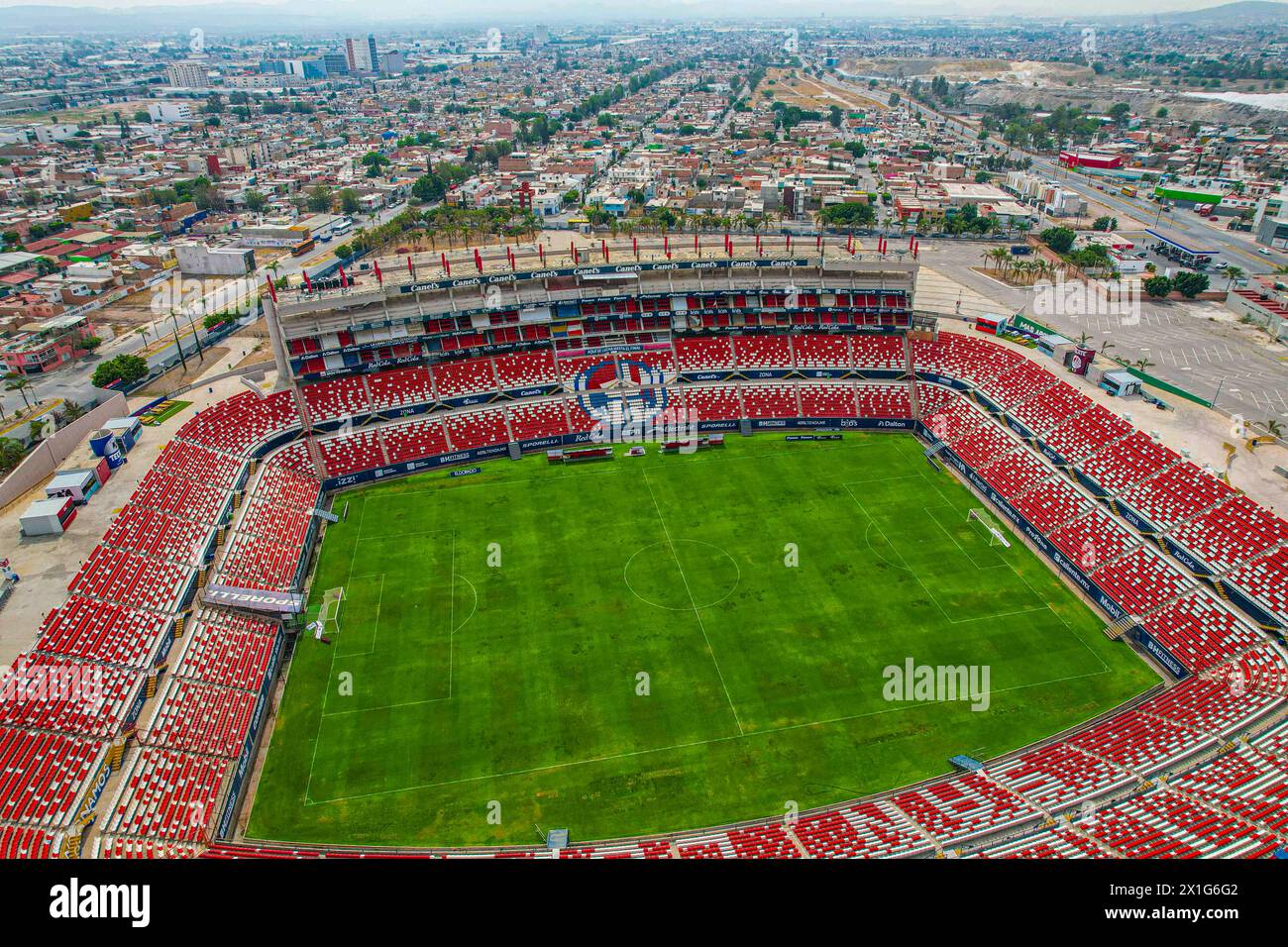 Aerial view Alfonso Lastras Ramírez Stadium home of Atletico San Luis Mexican professional soccer team in San Luis Potosí, Mexico that plays in the Mexican Primera División, Liga Mx, Liga de Expansión MX in San Luis Potosí Mexico. (Photo By Luis Gutierrez/ Norte Photo)  Vista aerea Estadio Alfonso Lastras Ramírez casa de Atletico San Luis equipo de fútbol profesional mexicano en San Luis Potosí, Mexico que juega en la Primera División de México, Liga Mx, Liga de Expansión MX en San Luis Potosí Mexico. (Photo By Luis Gutierrez/ Norte Photo) Stock Photo