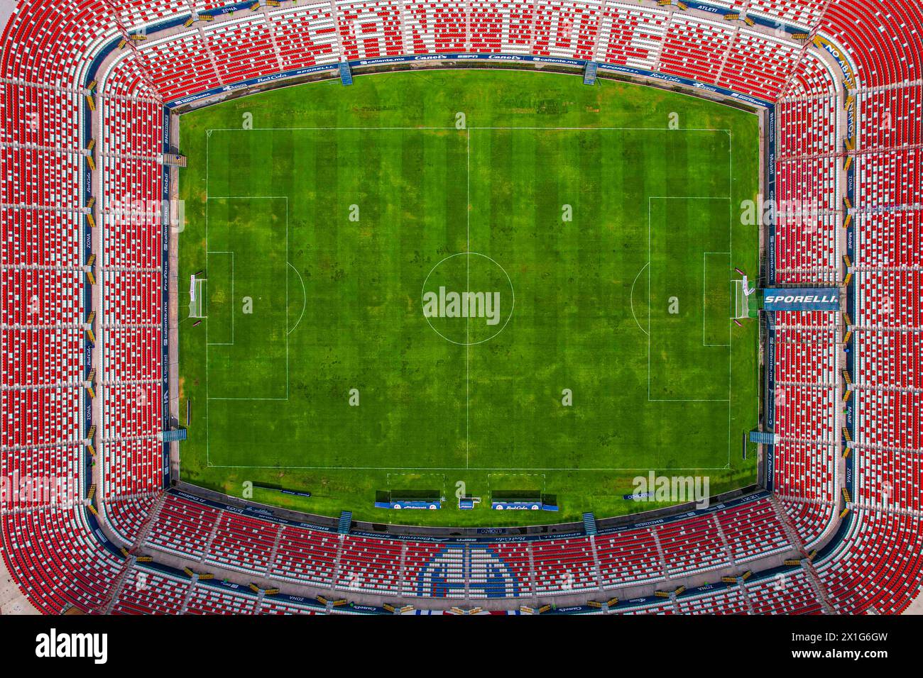 Aerial view Alfonso Lastras Ramírez Stadium home of Atletico San Luis Mexican professional soccer team in San Luis Potosí, Mexico that plays in the Mexican Primera División, Liga Mx, Liga de Expansión MX in San Luis Potosí Mexico. (Photo By Luis Gutierrez/ Norte Photo)  Vista aerea Estadio Alfonso Lastras Ramírez casa de Atletico San Luis equipo de fútbol profesional mexicano en San Luis Potosí, Mexico que juega en la Primera División de México, Liga Mx, Liga de Expansión MX en San Luis Potosí Mexico. (Photo By Luis Gutierrez/ Norte Photo) Stock Photo