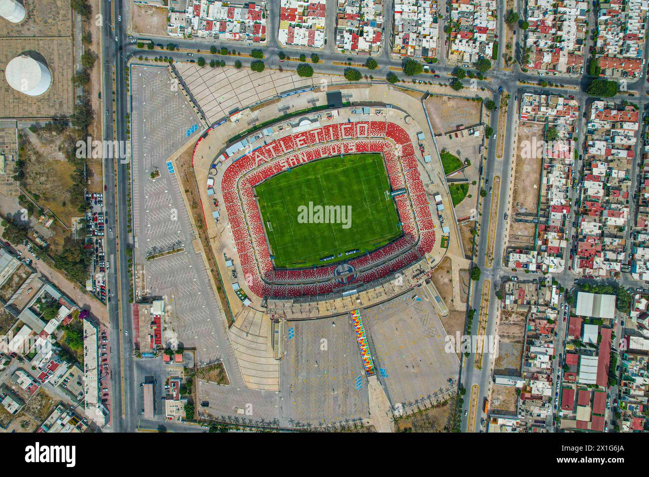 Aerial view Alfonso Lastras Ramírez Stadium home of Atletico San Luis Mexican professional soccer team in San Luis Potosí, Mexico that plays in the Mexican Primera División, Liga Mx, Liga de Expansión MX in San Luis Potosí Mexico. (Photo By Luis Gutierrez/ Norte Photo)  Vista aerea Estadio Alfonso Lastras Ramírez casa de Atletico San Luis equipo de fútbol profesional mexicano en San Luis Potosí, Mexico que juega en la Primera División de México, Liga Mx, Liga de Expansión MX en San Luis Potosí Mexico. (Photo By Luis Gutierrez/ Norte Photo) Stock Photo