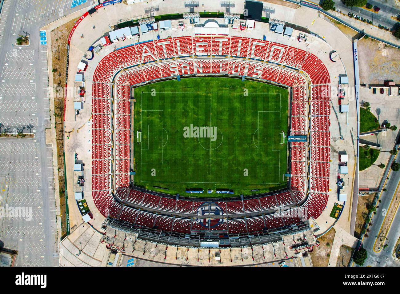 Aerial view Alfonso Lastras Ramírez Stadium home of Atletico San Luis Mexican professional soccer team in San Luis Potosí, Mexico that plays in the Mexican Primera División, Liga Mx, Liga de Expansión MX in San Luis Potosí Mexico. (Photo By Luis Gutierrez/ Norte Photo)  Vista aerea Estadio Alfonso Lastras Ramírez casa de Atletico San Luis equipo de fútbol profesional mexicano en San Luis Potosí, Mexico que juega en la Primera División de México, Liga Mx, Liga de Expansión MX en San Luis Potosí Mexico. (Photo By Luis Gutierrez/ Norte Photo) Stock Photo