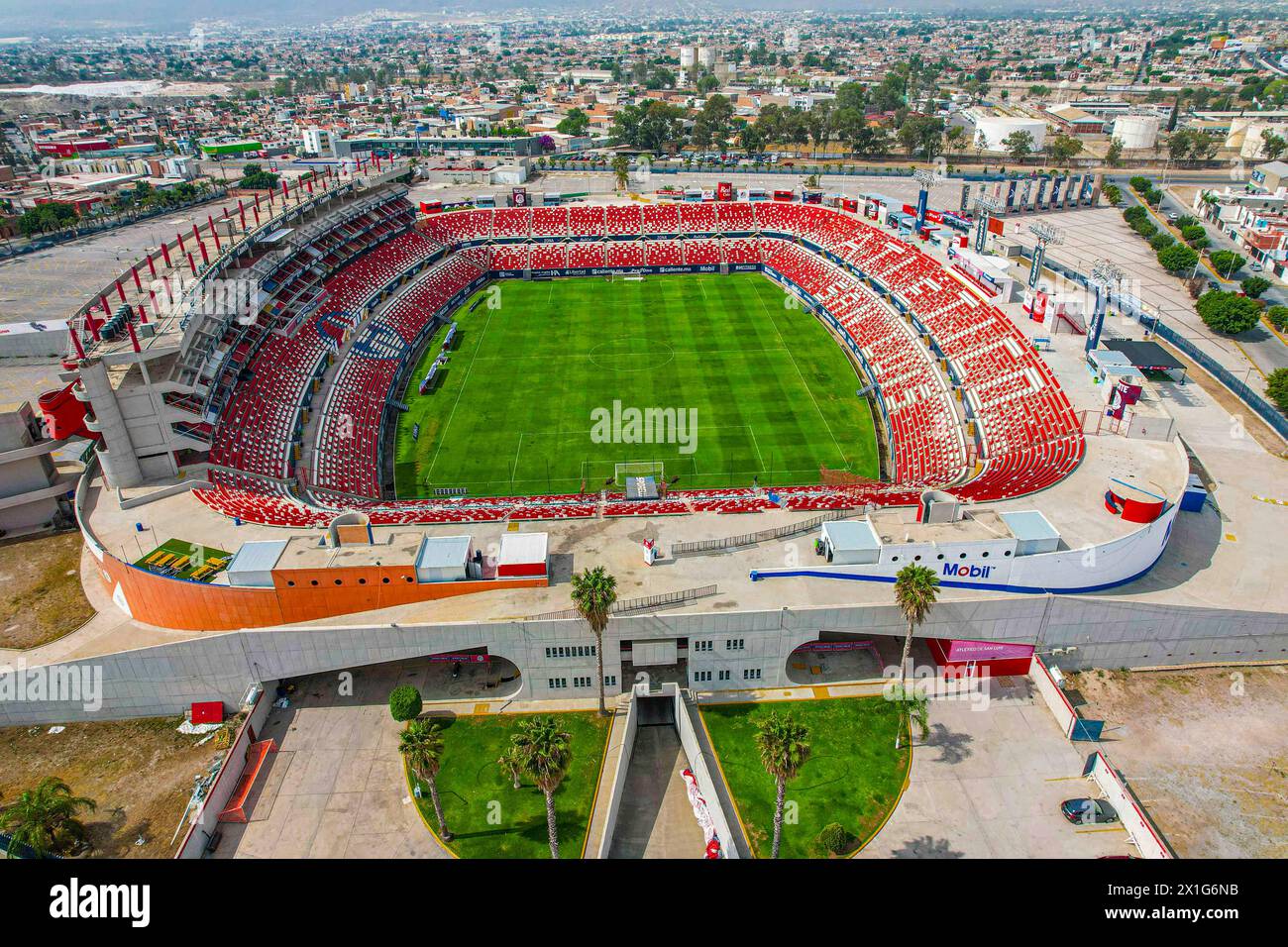 Aerial view Alfonso Lastras Ramírez Stadium home of Atletico San Luis Mexican professional soccer team in San Luis Potosí, Mexico that plays in the Mexican Primera División, Liga Mx, Liga de Expansión MX in San Luis Potosí Mexico. (Photo By Luis Gutierrez/ Norte Photo)  Vista aerea Estadio Alfonso Lastras Ramírez casa de Atletico San Luis equipo de fútbol profesional mexicano en San Luis Potosí, Mexico que juega en la Primera División de México, Liga Mx, Liga de Expansión MX en San Luis Potosí Mexico. (Photo By Luis Gutierrez/ Norte Photo) Stock Photo