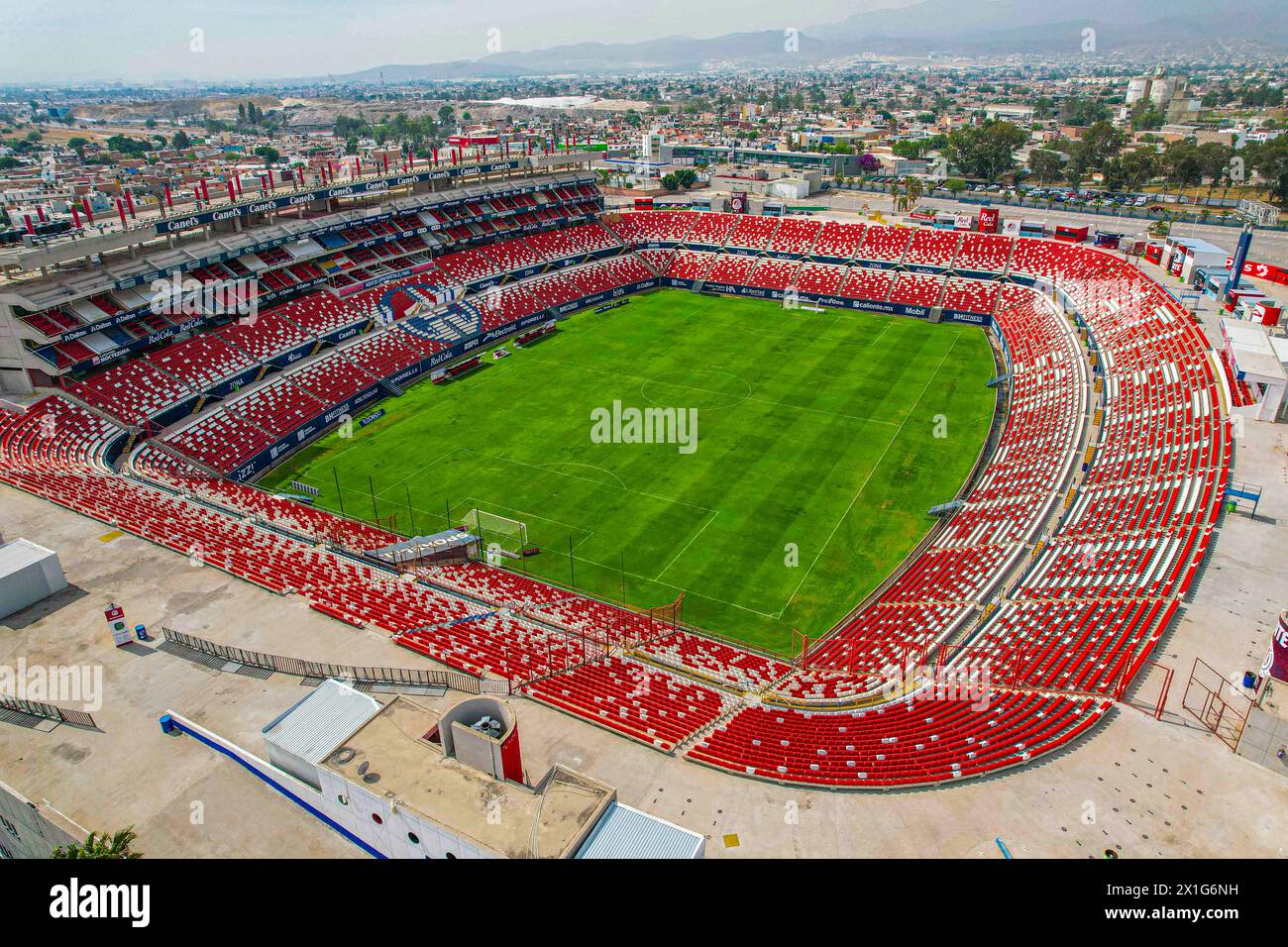 Aerial view Alfonso Lastras Ramírez Stadium home of Atletico San Luis Mexican professional soccer team in San Luis Potosí, Mexico that plays in the Mexican Primera División, Liga Mx, Liga de Expansión MX in San Luis Potosí Mexico. (Photo By Luis Gutierrez/ Norte Photo)  Vista aerea Estadio Alfonso Lastras Ramírez casa de Atletico San Luis equipo de fútbol profesional mexicano en San Luis Potosí, Mexico que juega en la Primera División de México, Liga Mx, Liga de Expansión MX en San Luis Potosí Mexico. (Photo By Luis Gutierrez/ Norte Photo) Stock Photo