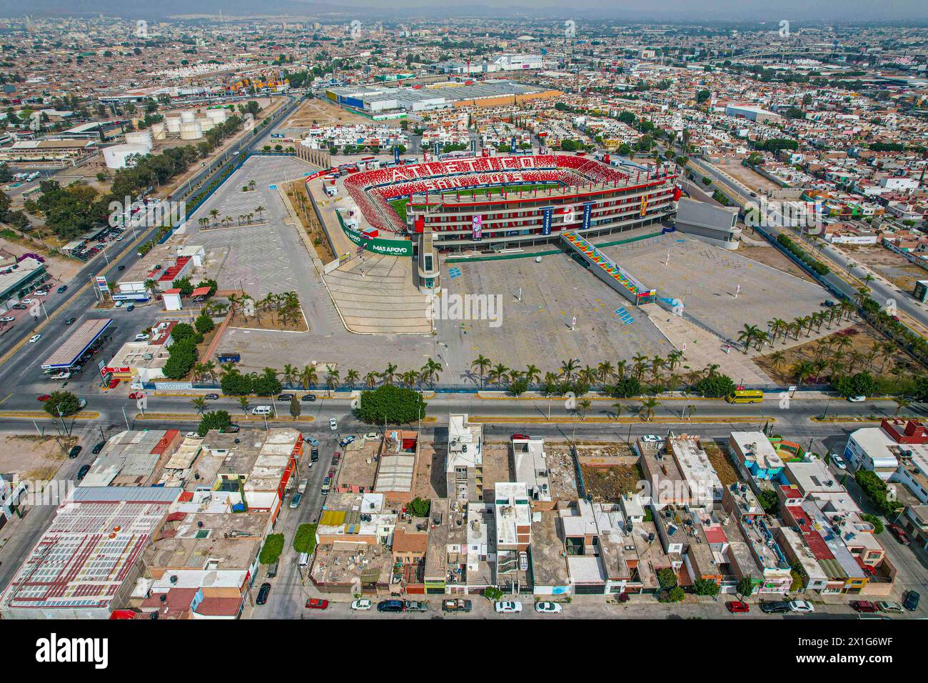 Aerial view Alfonso Lastras Ramírez Stadium home of Atletico San Luis Mexican professional soccer team in San Luis Potosí, Mexico that plays in the Mexican Primera División, Liga Mx, Liga de Expansión MX in San Luis Potosí Mexico. (Photo By Luis Gutierrez/ Norte Photo)  Vista aerea Estadio Alfonso Lastras Ramírez casa de Atletico San Luis equipo de fútbol profesional mexicano en San Luis Potosí, Mexico que juega en la Primera División de México, Liga Mx, Liga de Expansión MX en San Luis Potosí Mexico. (Photo By Luis Gutierrez/ Norte Photo) Stock Photo