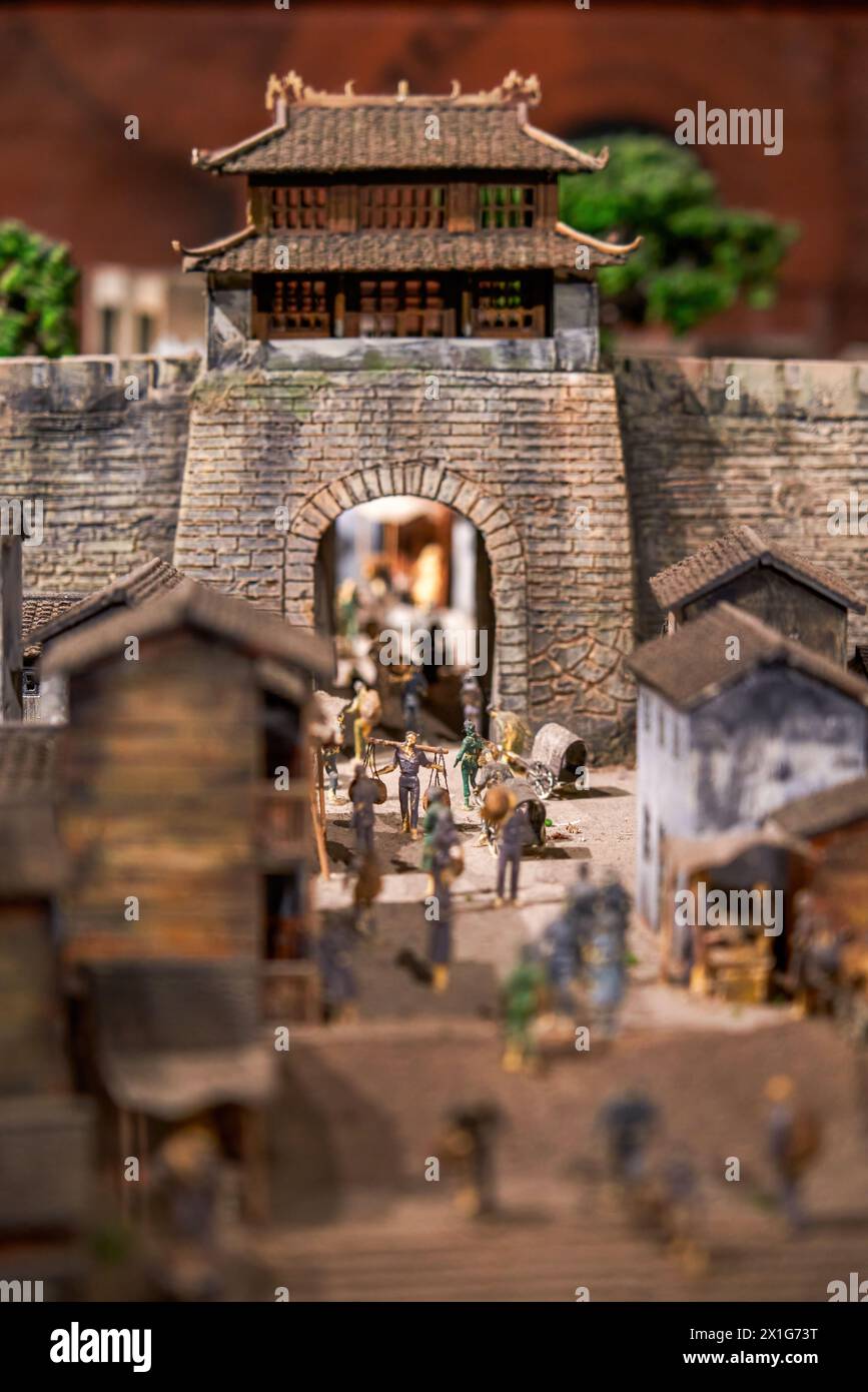 A miniature sand table model landscape of an ancient Chinese city Stock ...