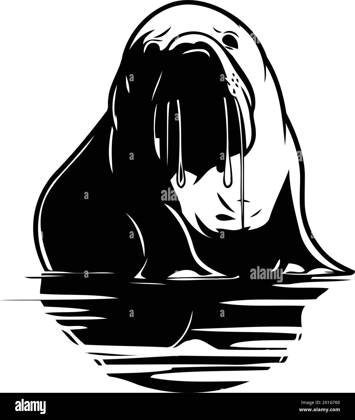 Vector illustration of a walrus on the background of the sea Stock