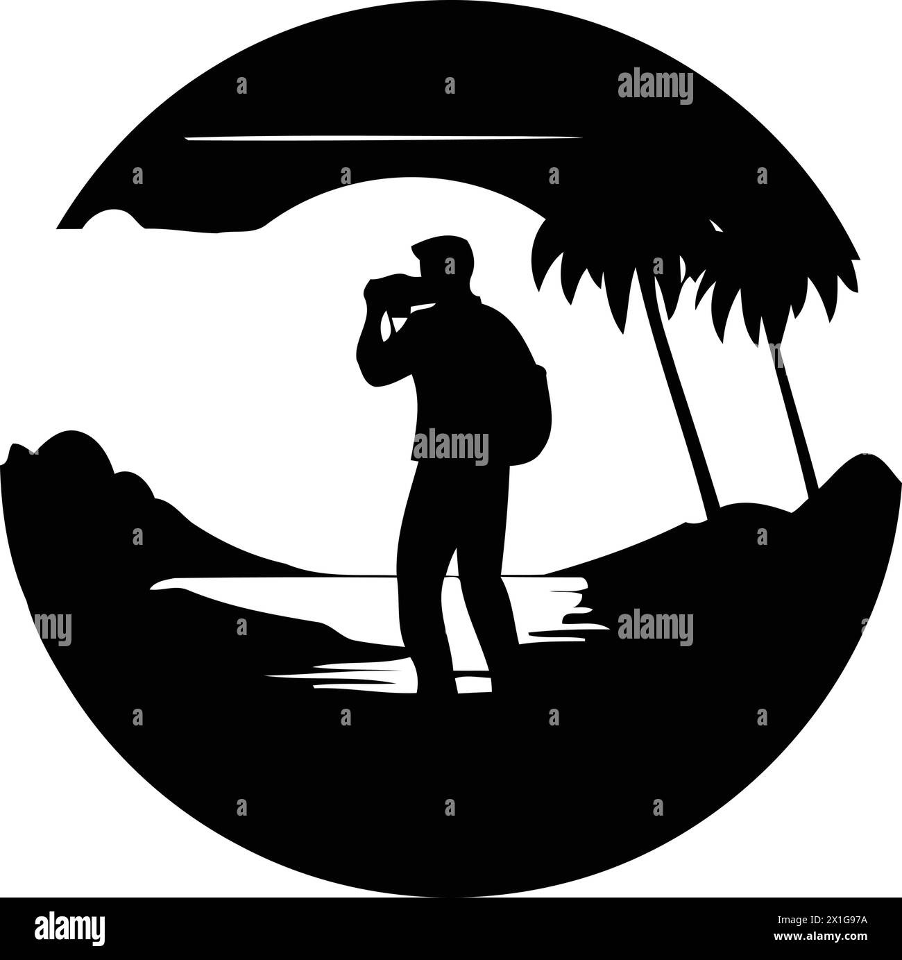 Photographer taking picture of sunset. Vector illustration in flat ...