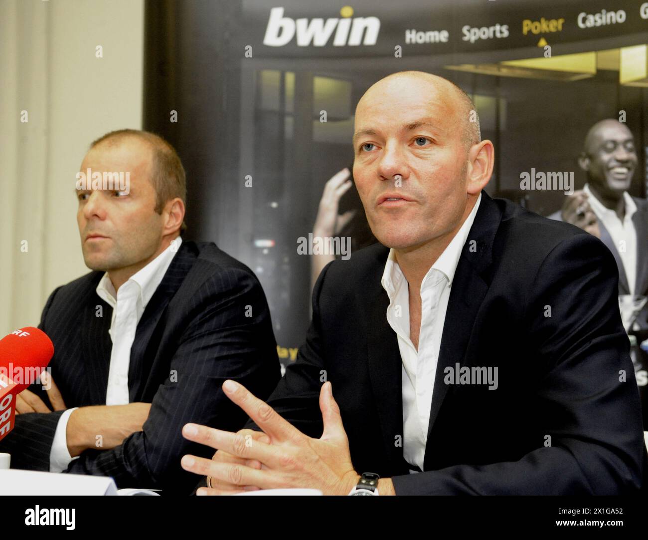Press Conference on the merger of bwin and PartyGaming on 29 July 2010 in Vienna. In the picture: Norbert Teufelberger Co-CEO and Manfred Bodner, CEO of bwin. - 20100729 PD1283 - Rechteinfo: Rights Managed (RM) Stock Photo