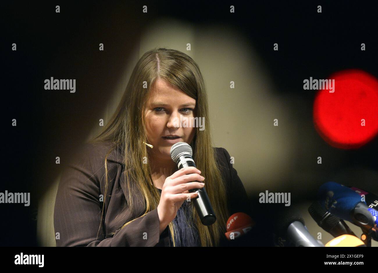Former Austrian kidnap victim Natascha Kampusch poses during the presentation of her book '10 Jahre Freiheit' ('10 Years Freedom') marking the 10th anniversary of her escape from her captor Wolfgang Priklopil on August 17, 2016, in Vienna. - 20120109 PD21509 - Rechteinfo: Rights Managed (RM) Stock Photo