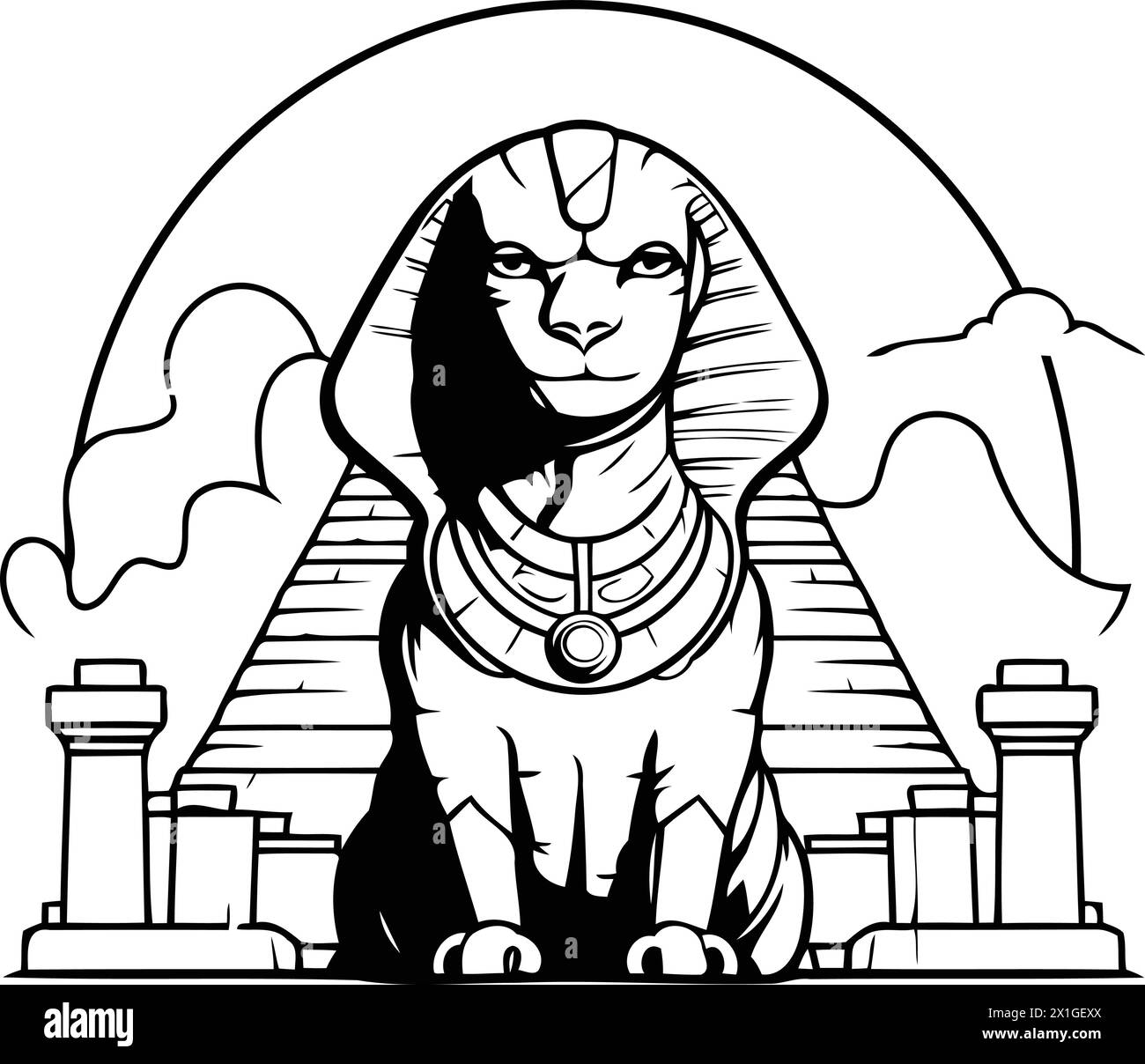 Egyptian Sphinx in the ancient city of Luxor. Vector illustration Stock 