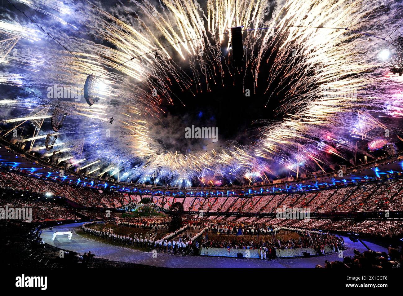 LONDON - UNITED KINGDOM: 2012 Summer Olympics  Opening Ceremony of the 2012 Olympic Games at the Olympic Stadium in London on 27 July 2012.   In the pciture: Fireworks - 20120727 PD5809 - Rechteinfo: Rights Managed (RM) Stock Photo