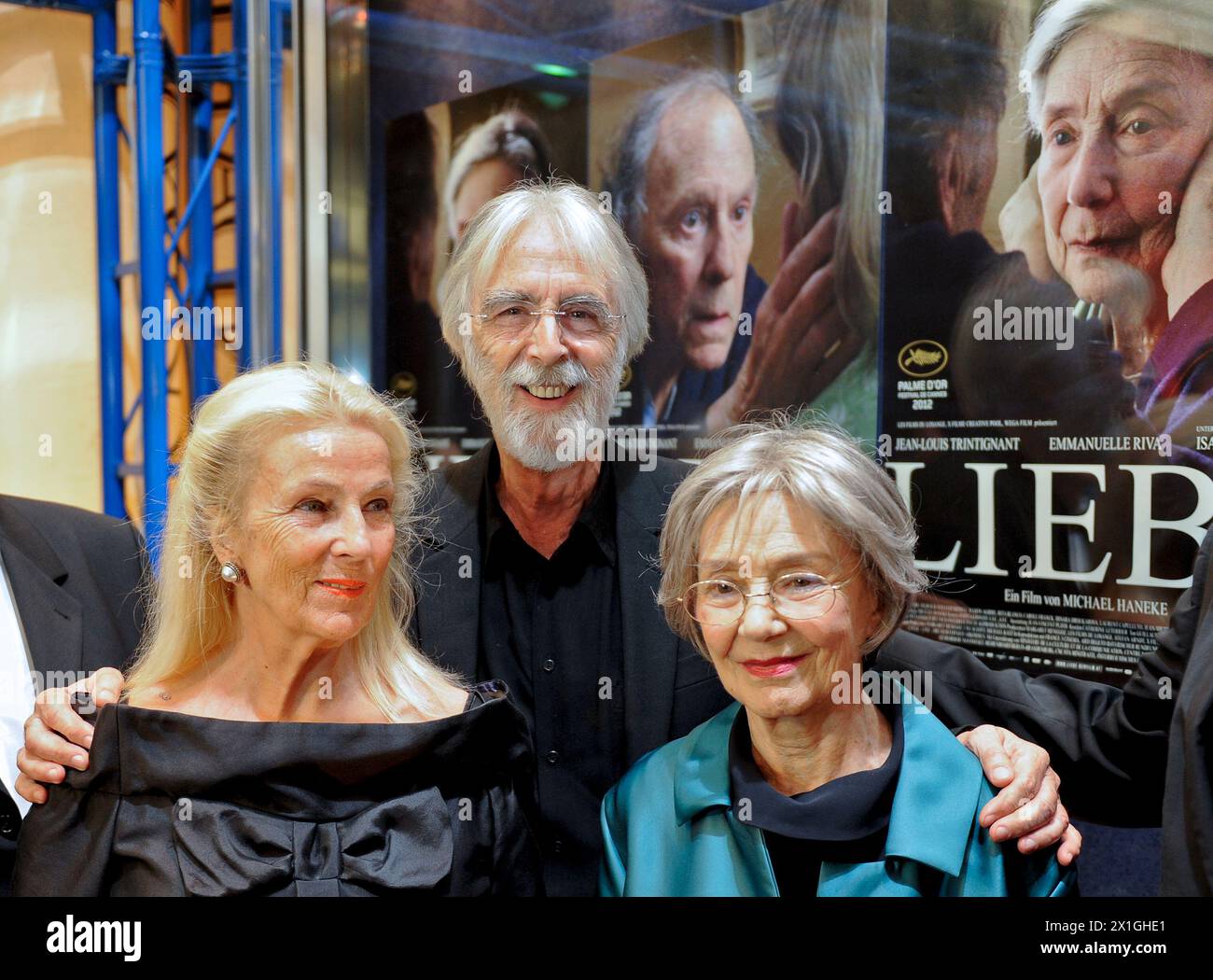 Vienna - Premiere of 'Liebe' (Amour) by Michael Haneke at Gartenbau cinema (Gartenbaukino) in Vienna on 17th September 2012. PICTURE:  Actress Emmannuelle Riva (r), director Michael Haneke (m) and his wife Susi Haneke - 20120917 PD3537 - Rechteinfo: Rights Managed (RM) Stock Photo