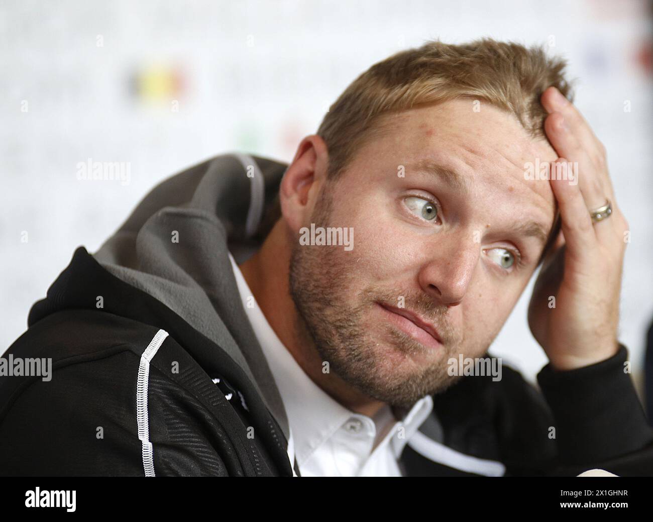 Thomas Vanek (born January 19, 1984) is an Austrian professional ice hockey left winger, an alternate captain for the Buffalo Sabres of the National Hockey League (NHL). Vanek was drafted by the Sabres fifth overall in the 2003 NHL Entry Draft, making him the highest draft pick in Austrian history. PICTURE: Thomas Vanek during press conference concerning his lockout in Gleisdorf on 4th October 2012. - 20121004 PD1947 - Rechteinfo: Rights Managed (RM) Stock Photo