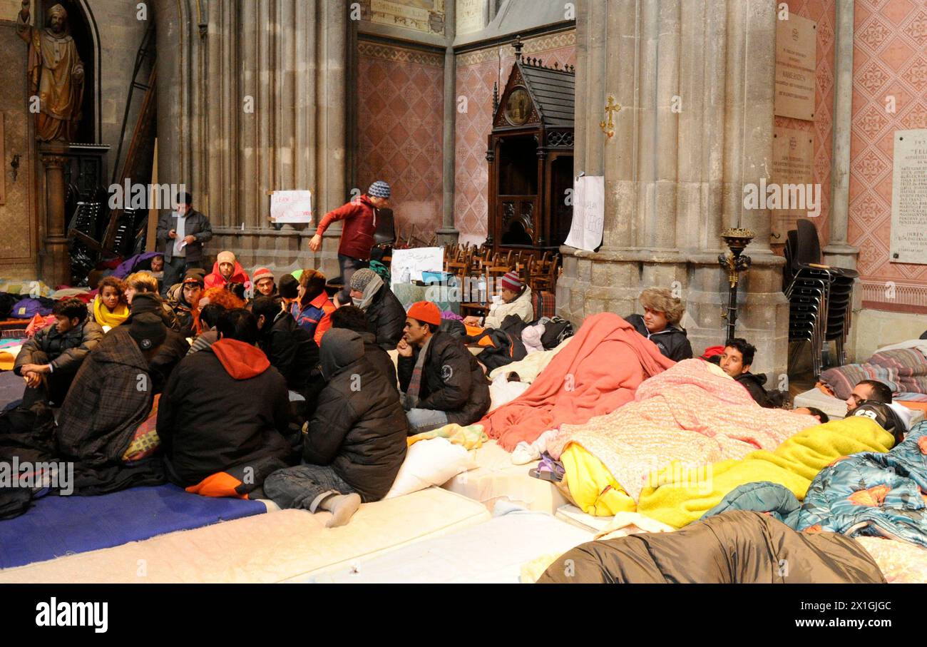 Around 30 asylum seekers have occupied Vienna  Votivkirche Church in order to draw attention to their concerns from 18 December 2012 on. In the picture: the camp of the protesters inside the church. - 20121227 PD0851 - Rechteinfo: Rights Managed (RM) Stock Photo