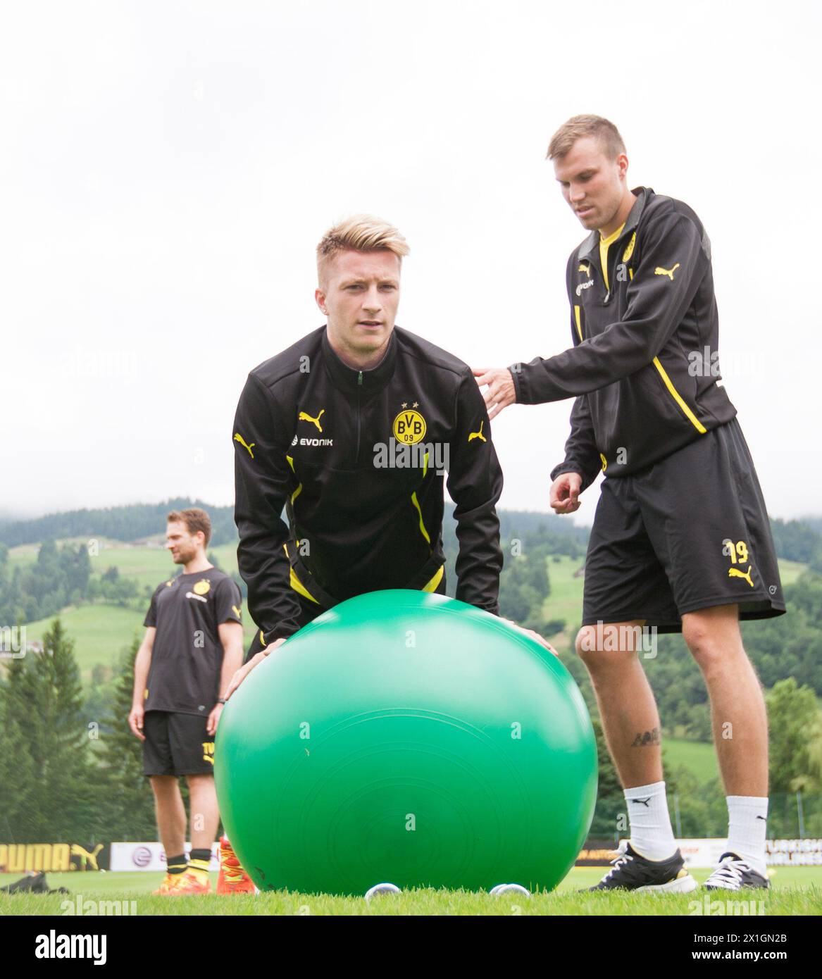 Marco Reus and Kevin Großkreutz during a trainingssession of the German Bundesliga Club Borussia Dortmund at the Training Ground, Brixen im Thale, Austria on 2013/07/04. - 20130704 PD1399 - Rechteinfo: Rights Managed (RM) Stock Photo