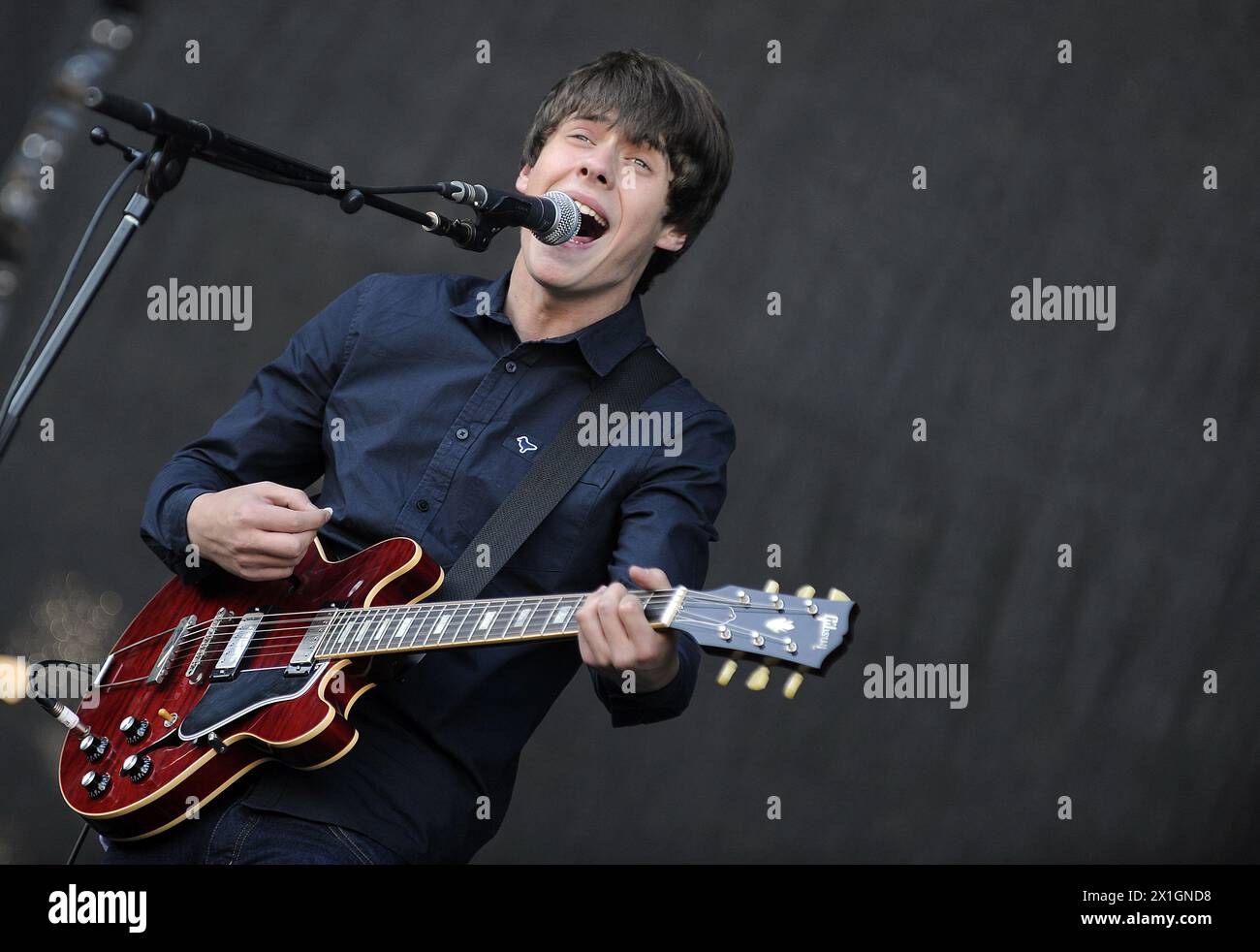 Jake Bugg performs during a concert at the music festival 'Frequency 2013' in St. Poelten, Austria, 17 August 2013. The festival takes place from 15 to 17 August. - 20130817 PD1302 - Rechteinfo: Rights Managed (RM) Stock Photo