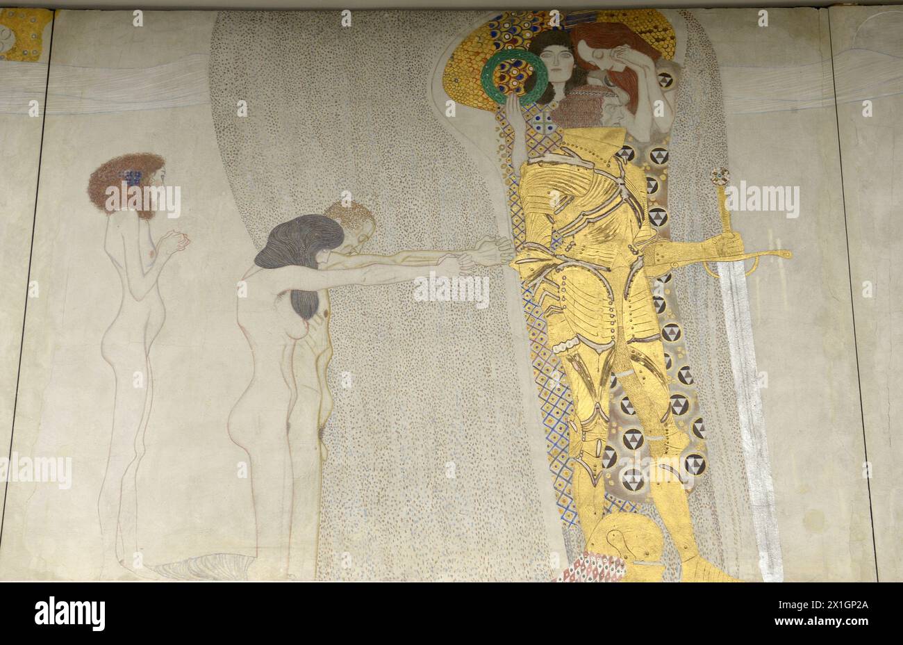 Inside the Secession builidng the 'Beethovenfries', a 34 meter long Installation by Gustav Klimt dedicated to the composer Ludwig van Beethoven, is shown in an especially setup room. According to media reports heirs of the Austrian-jewish family Lederer applied for restitution of the artwork to the Austrian Ministry of Culture on 15 October 2013. - 20131016 PD3030 - Rechteinfo: Rights Managed (RM) Stock Photo