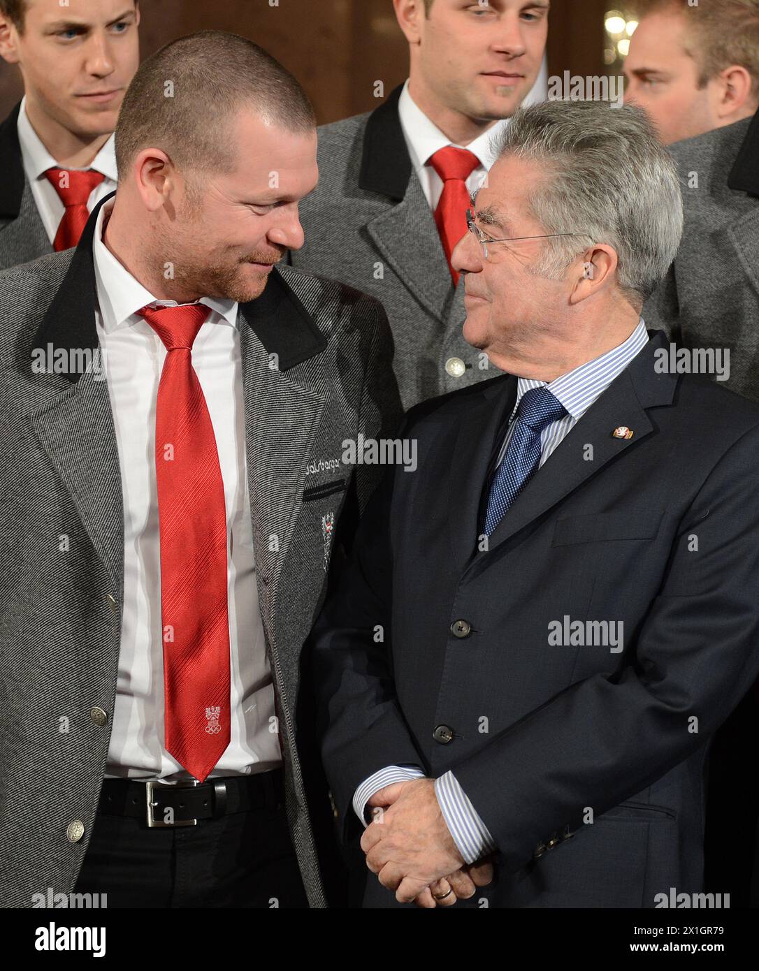 Alpine ski racer Klaus Kroell and federal president Heinz Fischer during the swearing-in ceremony of the Austrian team for the Sochi Olympic Winter Games at the Hofburg Palace in Vienna, Austria, 29 January 2014. - 20140129 PD1704 - Rechteinfo: Rights Managed (RM) Stock Photo