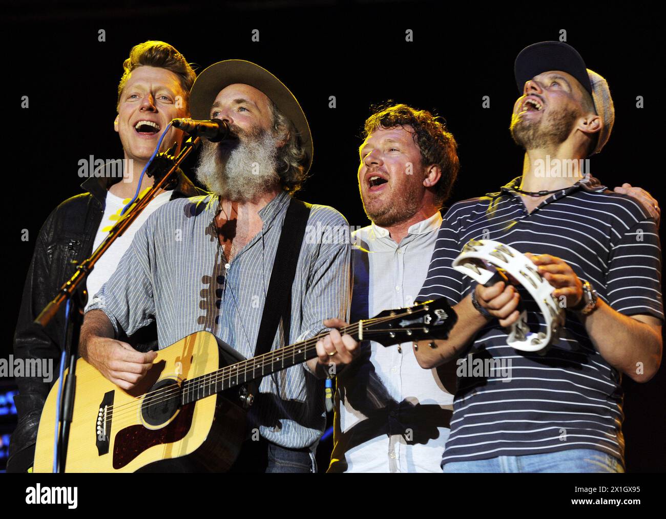 Singer and Guitarist Fran Healy (2-L) and band members of British band Travis performs during a concert of the band at the Frequency 2014 festival in St. Poelten, Austria, 16 August 2014. The festival runs from 13 to 16 August. - 20140816 PD4165 - Rechteinfo: Rights Managed (RM) Stock Photo