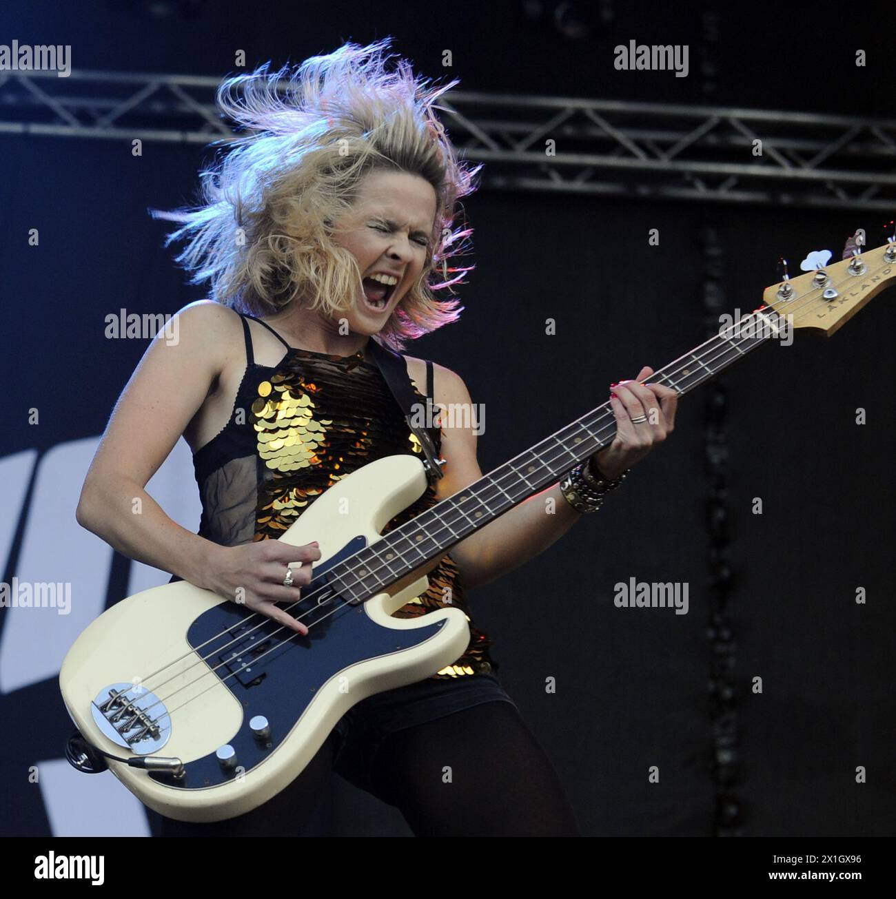 Singer and bassist Charlotte Cooper of British band 'The Subways' performs during a concert at the 'Frequency 2014' festival in St. Poelten, Austria, 16 August 2014. The festival runs from 13 to 16 August. - 20140816 PD2484 - Rechteinfo: Rights Managed (RM) Stock Photo