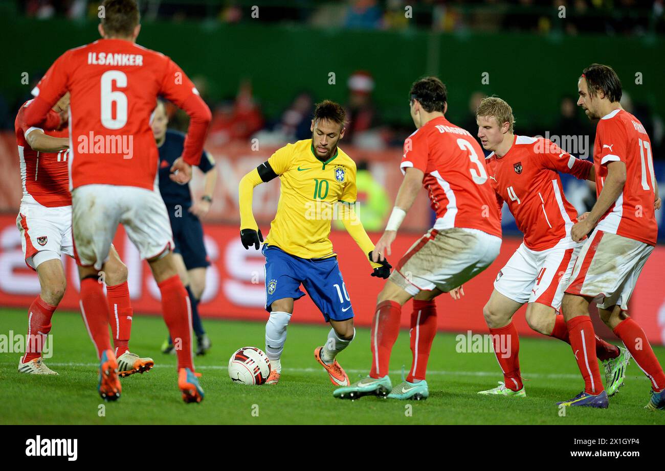 Friendly match between Austria and Brasil at the Ernst Happel Stadium, Vienna, Austria on 2014/11/18. In the picture: Neymar (BRA) among 5 austrian national team players. - 20141118 PD3468 - Rechteinfo: Rights Managed (RM) Stock Photo
