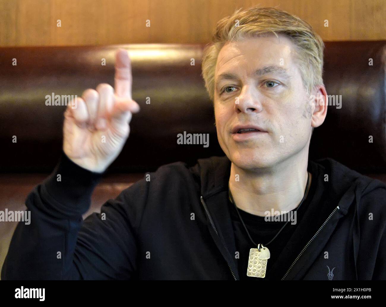 German comedian Michael Mittermeier speaks during an interview with the Austrian Press Agency (APA) in Vienna, Austria, 23 February 2015. Mittermeier presented his new cabaret programme 'Blackout' which he will perform in Vienna from 02 to 05 June. - 20150223 PD6729 - Rechteinfo: Rights Managed (RM) Stock Photo