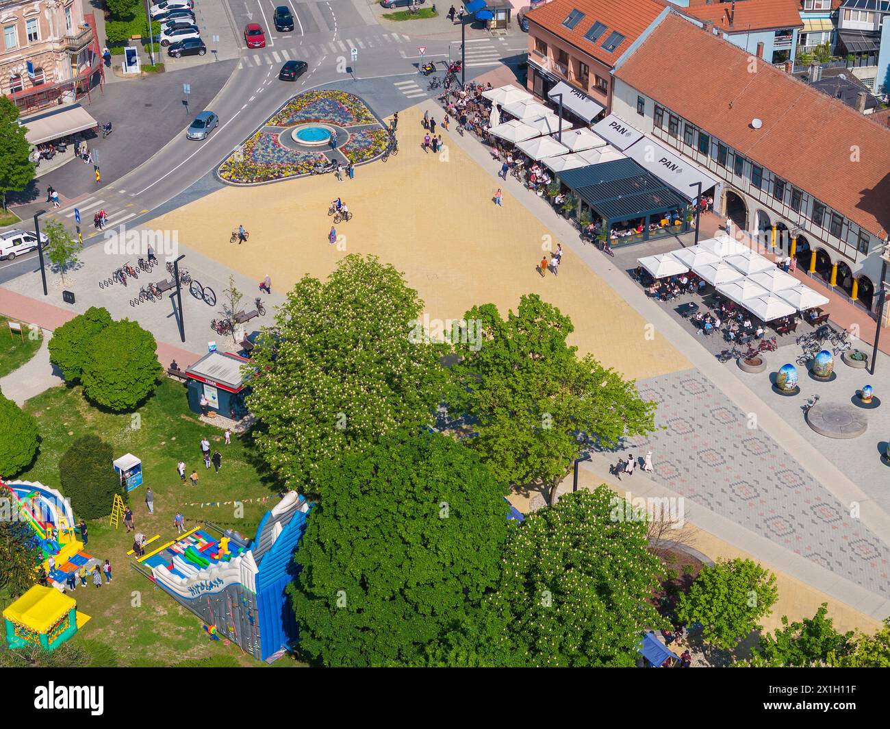 Aerial view of Koprivnica town with central square and park, Croatia Stock Photo