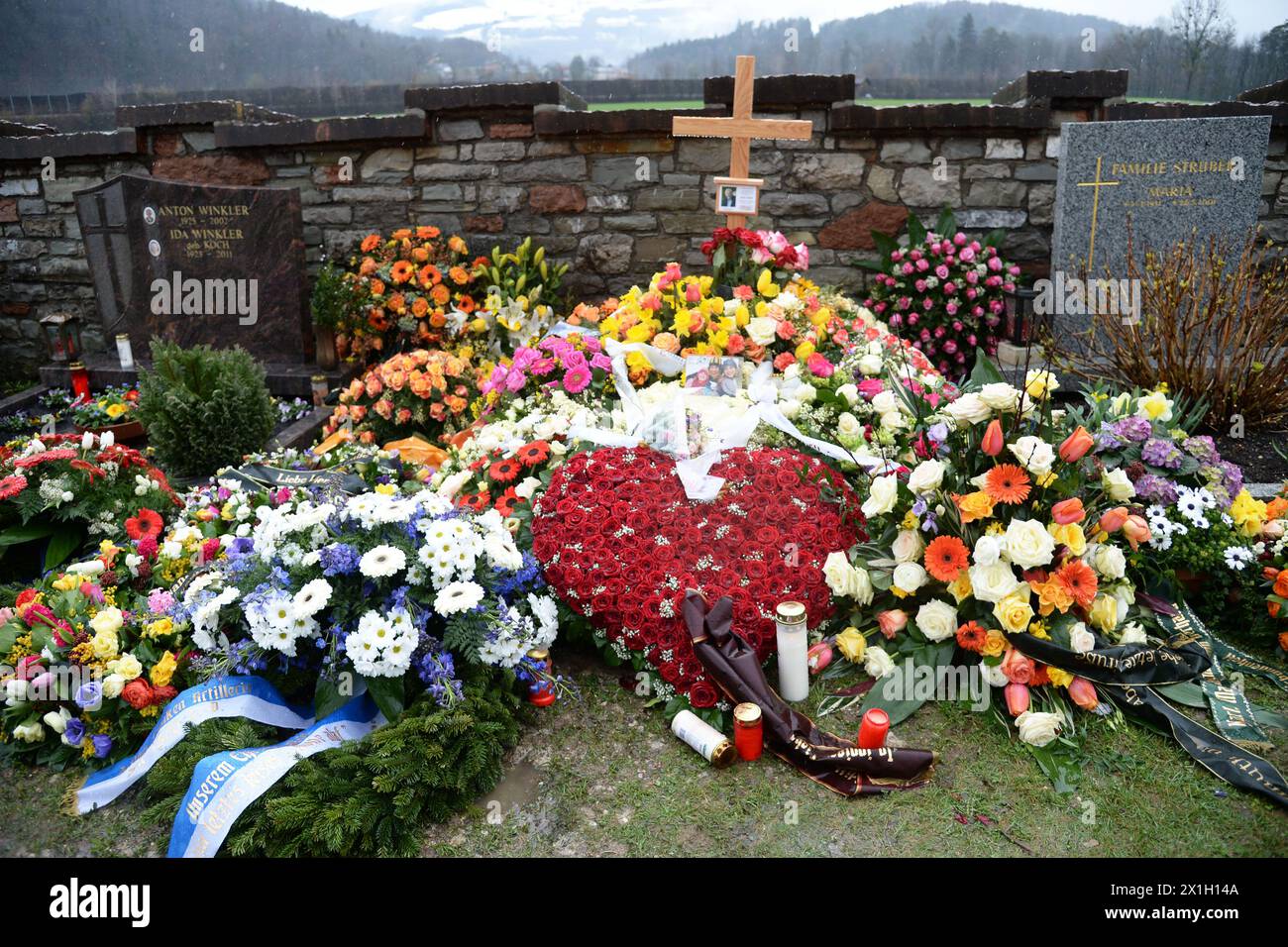 Austria - Oberalm - Grave of the famous Austrian presenter Karl Moik, well known because of the Schlager music show 'Musikantenstadl' at cemetery Oberalm near Salzburg on 30th March 2015. - 20150330 PD2882 - Rechteinfo: Rights Managed (RM) Stock Photo
