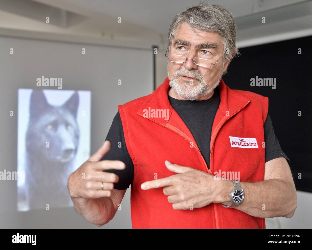 Ernstbrunn - he WSC, Wolf Science Centre, of the University of Vienna, develops a special treadmill for the training of wolves. Presentation of the treadmill for wolves and dogs on 15th April 2015. PICTURE:   manager of the Wolf Science Center Kurt Kotrschal. - 20150415 PD11346 - Rechteinfo: Rights Managed (RM) Stock Photo